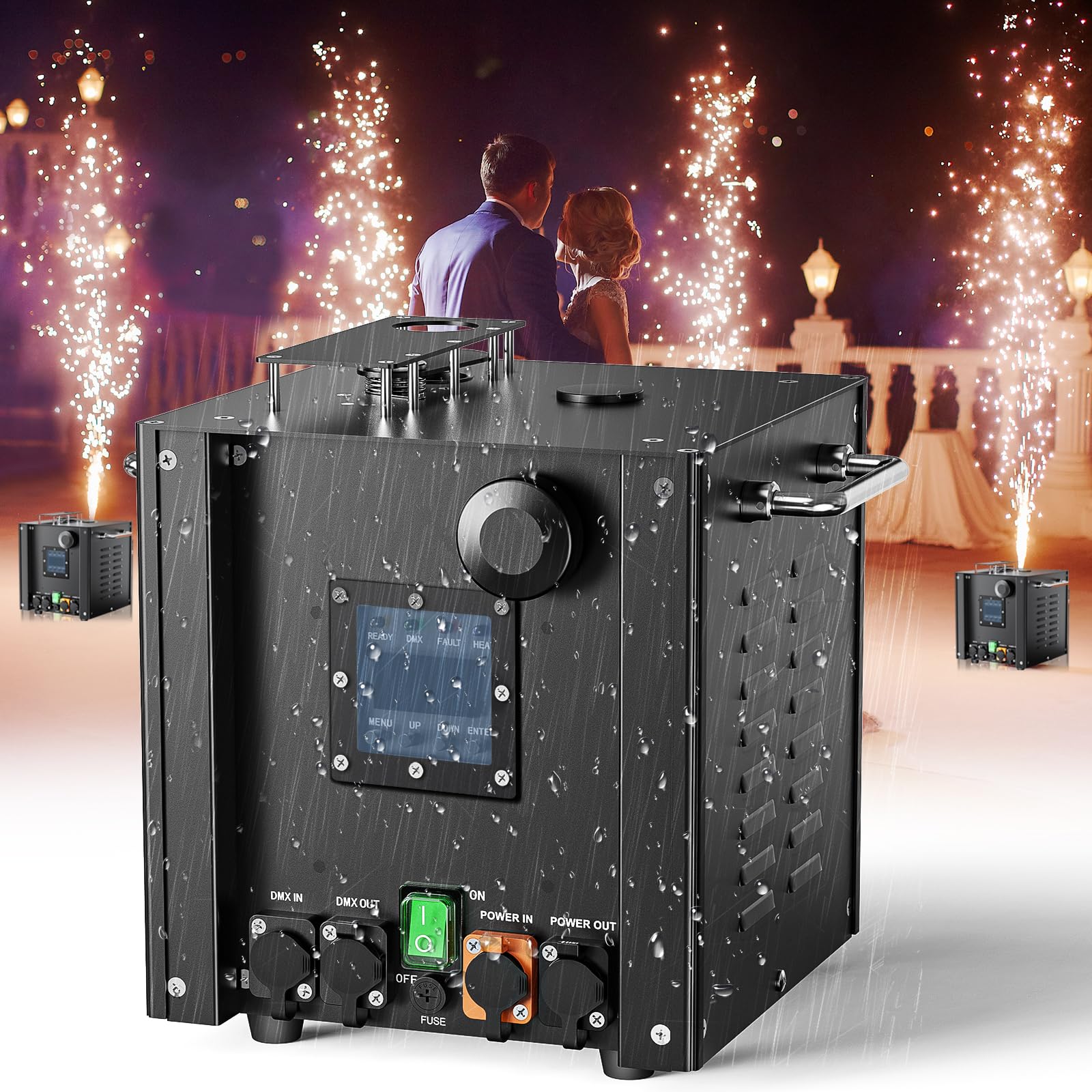 700W Wasserdicht Pyrotechnikmaschinen, Cold Spark Feuerwerksmaschine LCD Display d-mx512 BüHneneffekt Effekt Machine mit Fernbedienung für Bar Party Halloween Weihnachten Hochzeit, 1 Stück