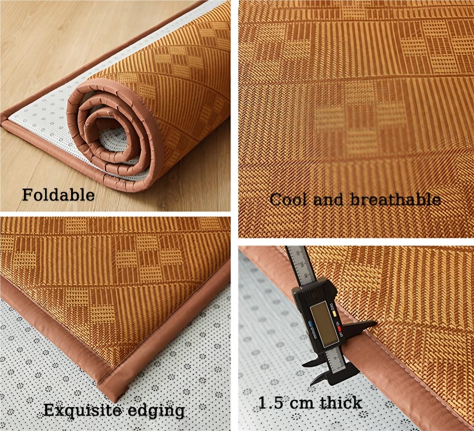 Tatami-Bodenmatte aus natürlichem Rattan 1,5 cm Dicke Schlafmatte rutschfest atmungsaktiv 90 x 200 cm Braun