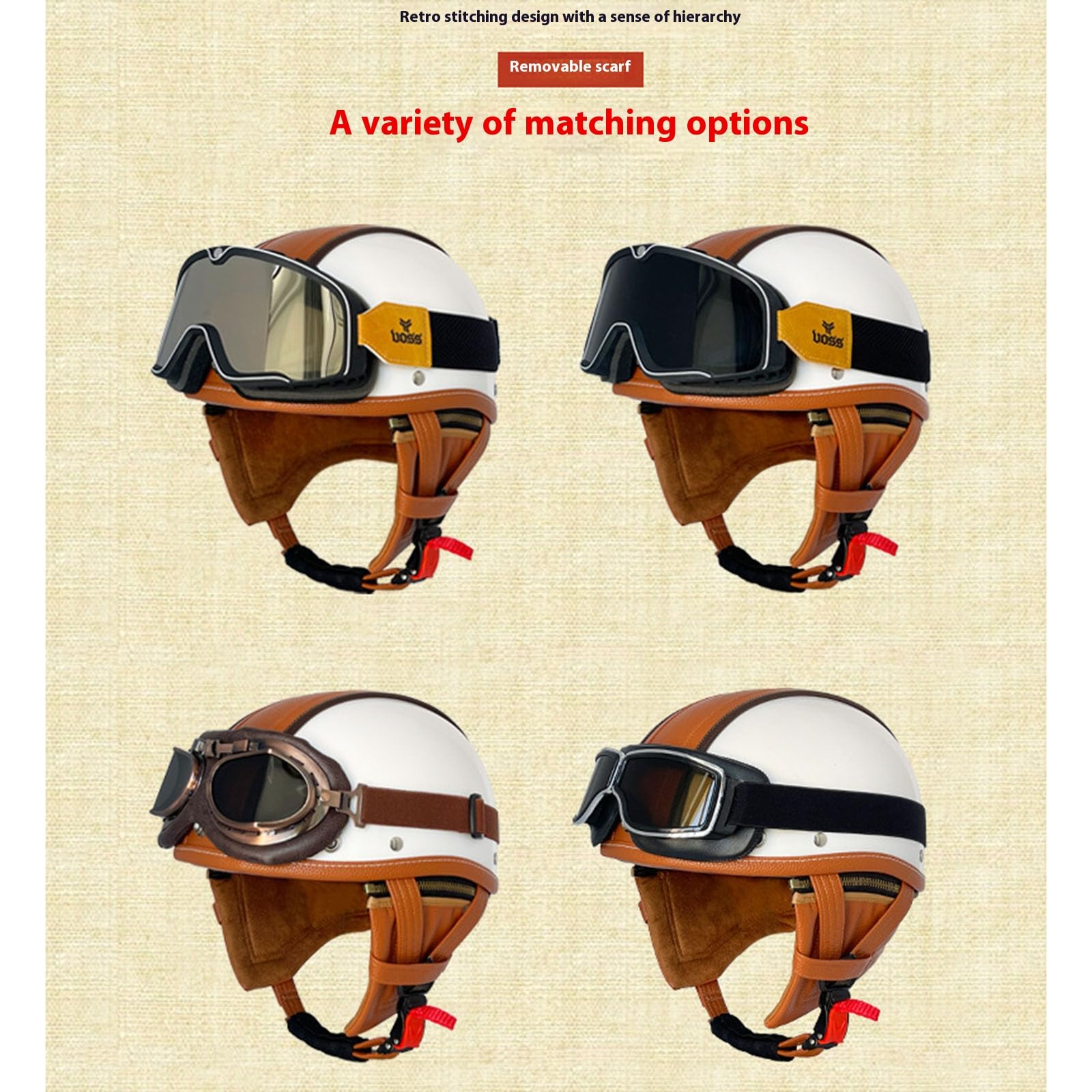 Vintage Deutsche Motorrad-Halbhelme Halbschalenhelm ECE-Zertifizierung mit Sonnenbrille Jethelm Retro-Scooter-Helm Cruiser Moped Offener Helm