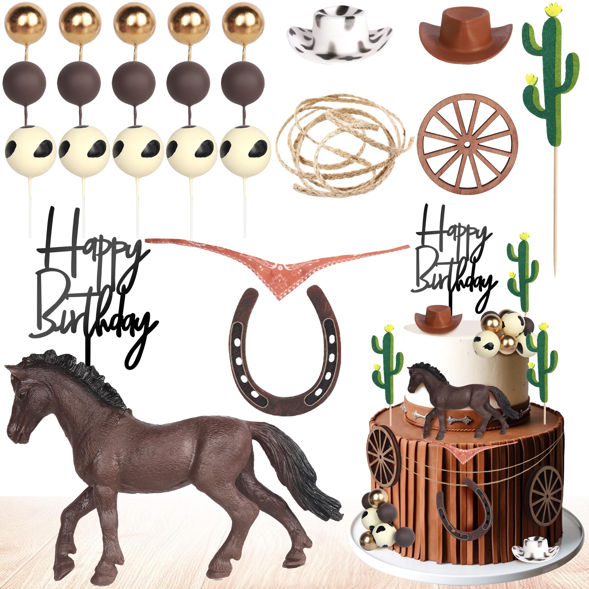 Xsstarmi Horse Cake Decorations with Acrylic Happy Birthday Cake Pick for Western Theme Cowboy Baby Shower Birthday Party Party Cake Decorations