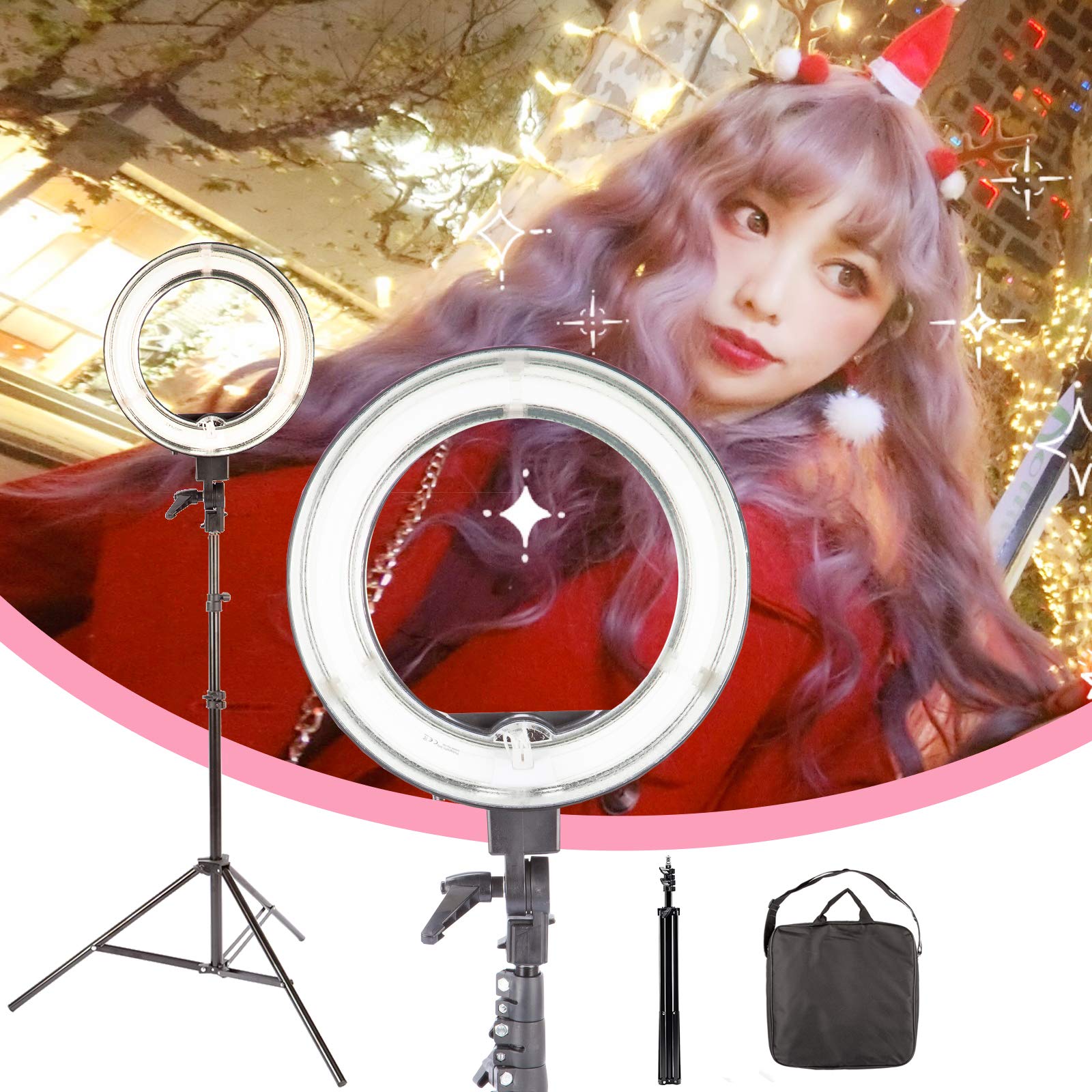 Luce ad anello da 34,3 cm con treppiedi per il Live Streaming Make Up, 40W Dimmerabile Kit di bellezza per YouTube TikTok Video Vlogging Fotografia Selfie Foto