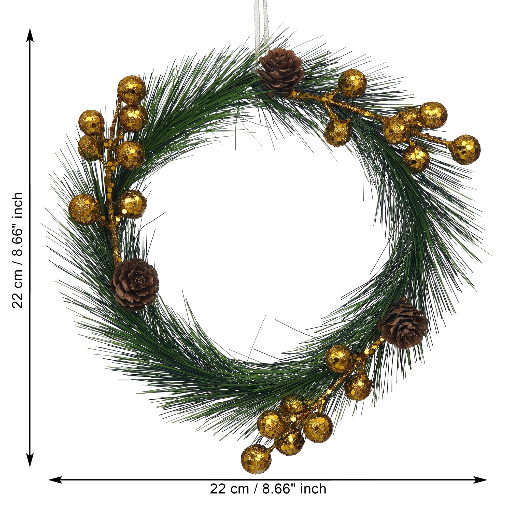 eCraftIndia Green Merry Christmas Wreath with Golden Balls Flowers | Wreaths for Front Door Garland | Xmas Gifts Ornaments Props | Merry Christmas Decorations Items for Home 2