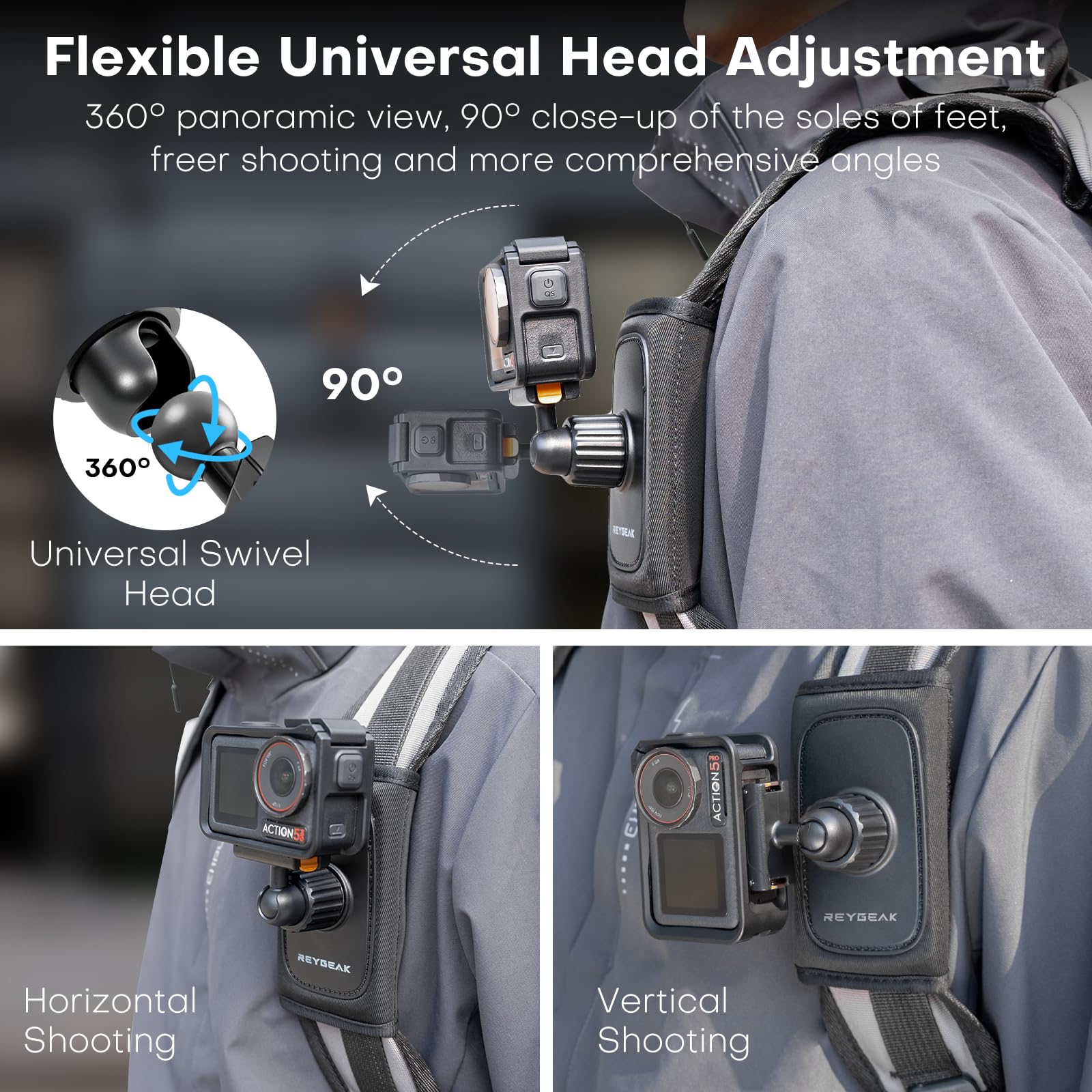 REYGEAK Sangle d'épaule pour DJI Osmo Action 5 Pro/Action 4/Action 3, avec épaulière réglable, système de Fixation de Sangle