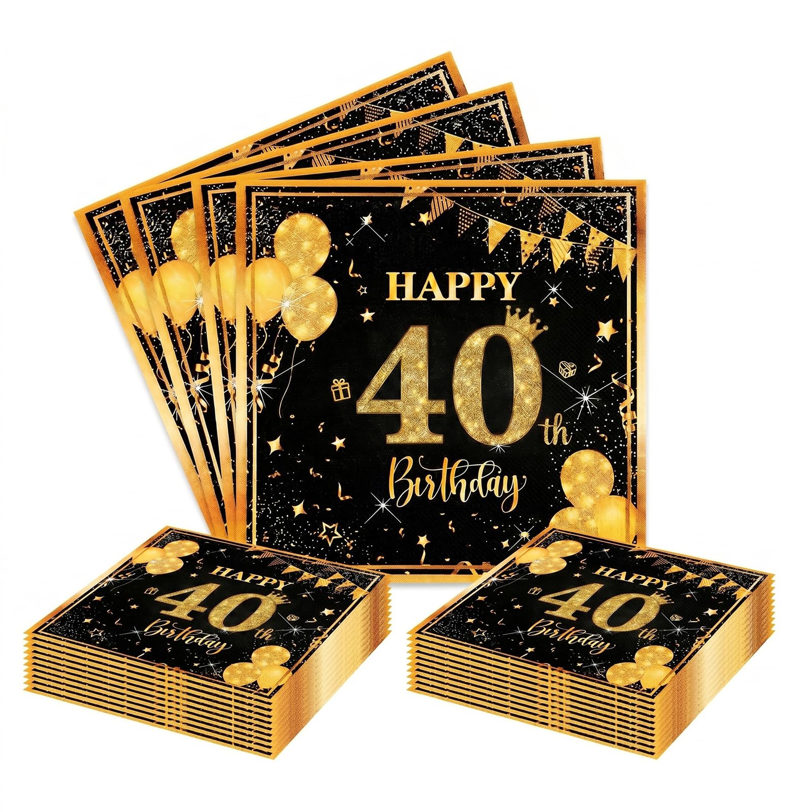 40Pcs 40th Birthday Paper Napkins, Black Gold 40th Birthday Decorations, Disposable 33x33cm Party Serviettes Napkins for Men Him Women Her Party Decorations