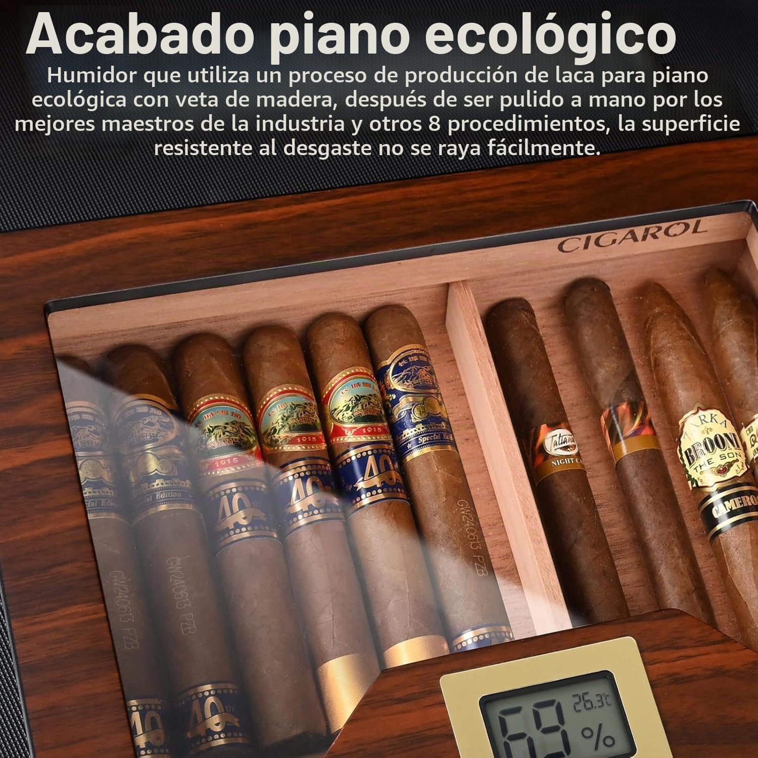 Humidor Puros, Caja Puros con Humidificador y Higrometro, Humidor para 25-35 Puros, Grandes Regalos para Hombres (Puros No Incluidos)