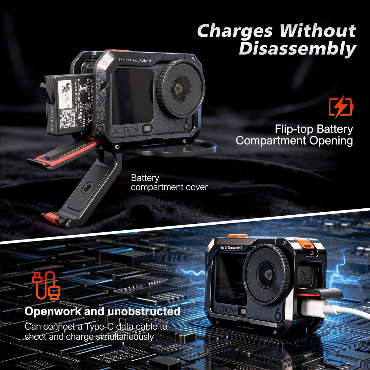 BX2586 Aluminum Alloy Camera Cage for DJI Osmo Action 6, with Cold Shoe Mount and Wrist Strap Entrance, Quick Release Protective Frame Cage