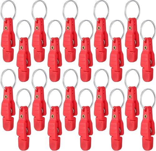 Honoson 20 clips de liberación de presión de tensión pesada, clips de liberación acolchados, clips de arrastre rojos con llavero para cepilladora de