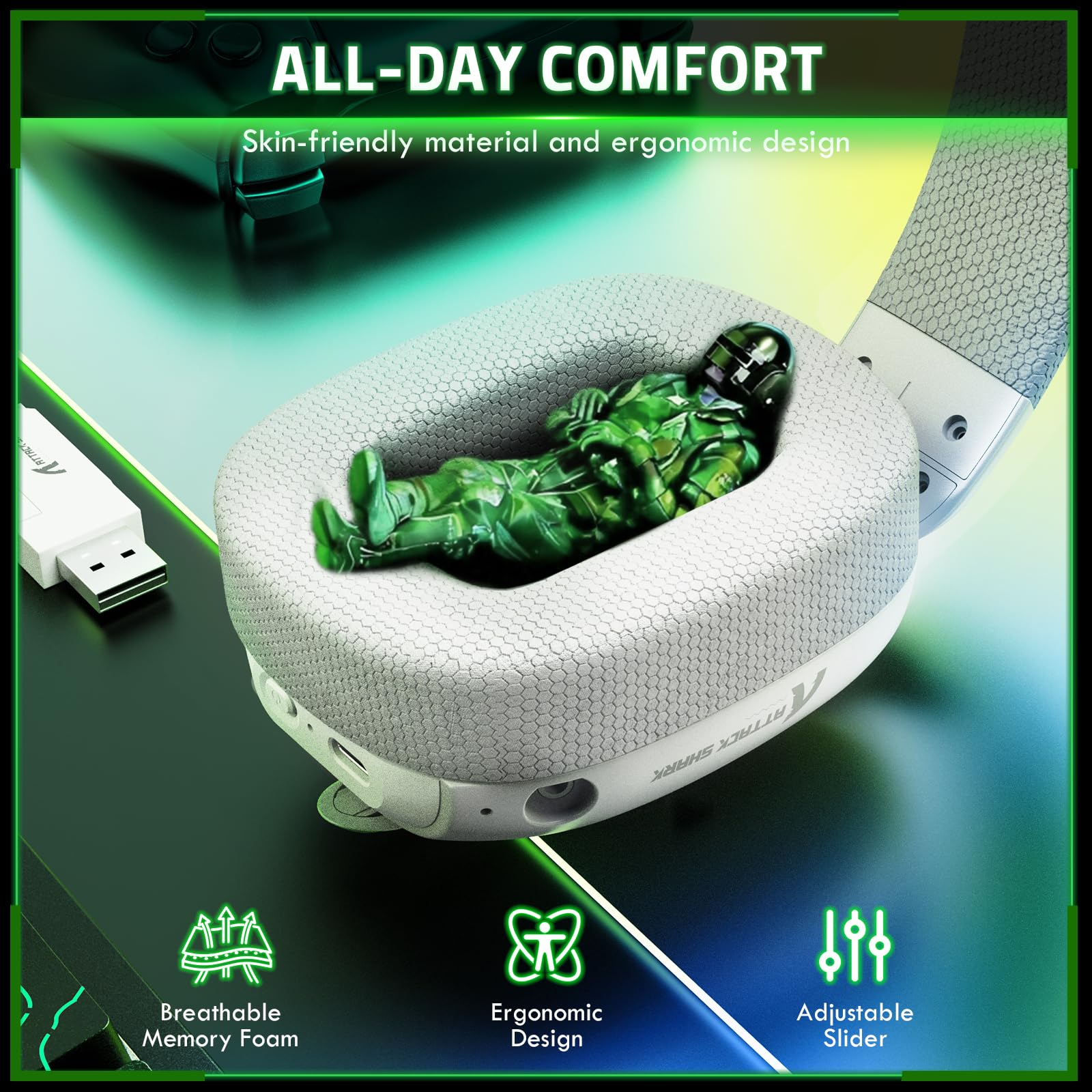 ATTACK SHARK L80PRO Cuffie da Gaming Wireless, Microfoni Doppi Regolabili, Suono Surround 3D, 20ms di Bassa Latenza, Driver da 40mm, 3 Modalità (2.4G/Bluetooth/Cablato) per PC/Phone-Bianco