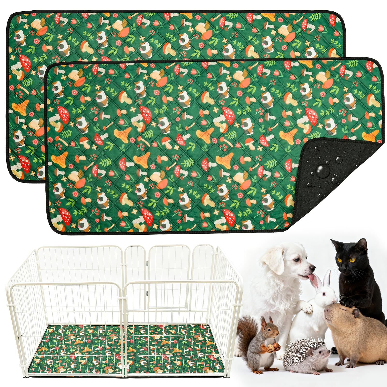 2 Stück PIPI Pads 142x70cm für Meerschweinchen, wasserdichte & rutschfeste Unterlage mit 4 Lagen, super saugfähige, waschbare Wiederverwendbare Kleintiermatten für Hamster, Kaninchen, Welpen