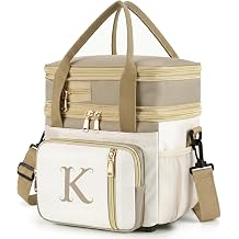 LOKASS Personalized Initial Lunch Bag for Women, Double Deck Insulated Cooler Lunch Bag with Strap, 16L Large Leakproof Adult Lunch Box for Work, Picnic, Travel, Teachers, Nurses, Friends - K