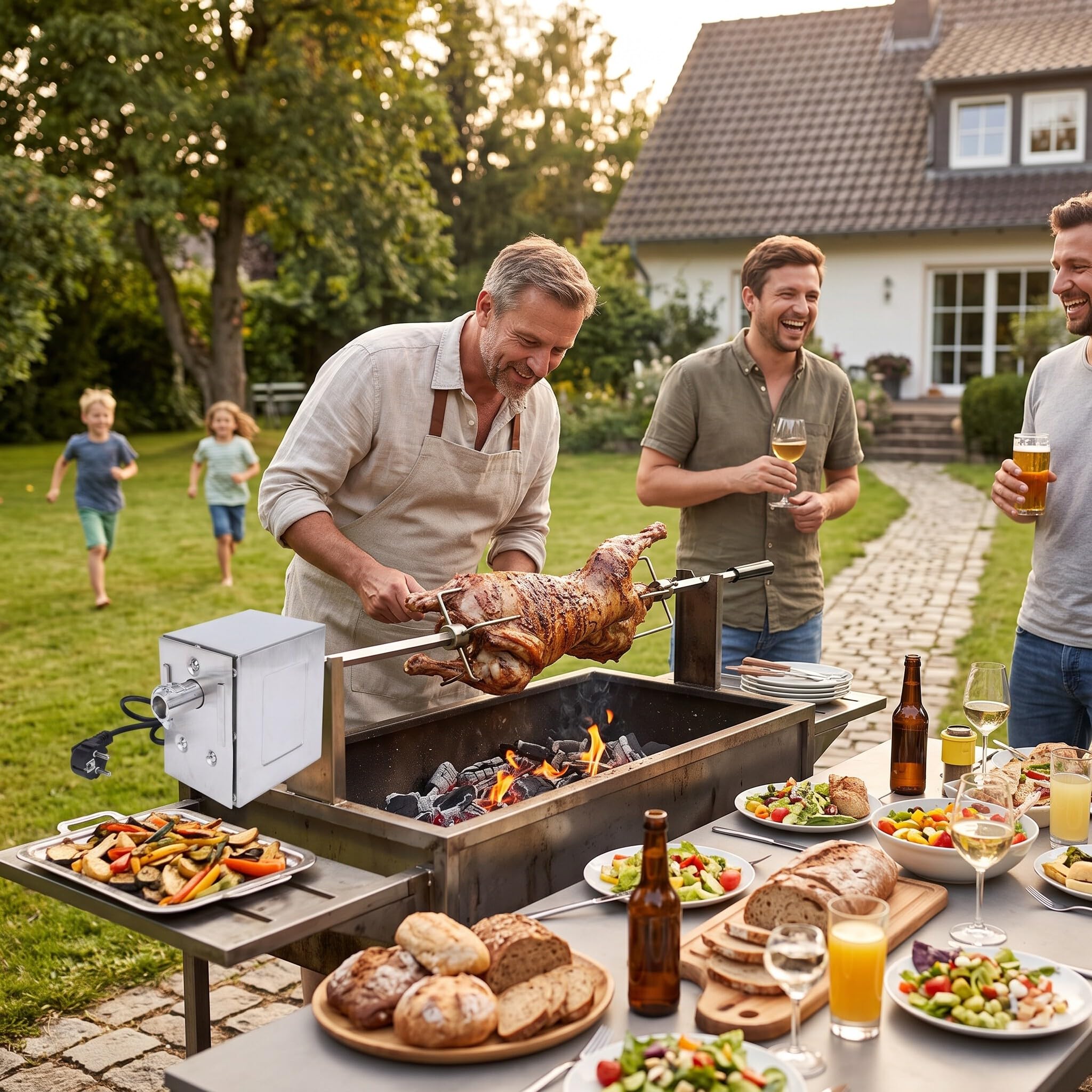 Ejoyous Rotisserie Motor BBQ, 45W Heavy Duty Grill Spit Motor ze Stali Nierdzewnej z prędkością 2-3 Obr./min i Momentem Obrotowym 200-250 Kg, do Grillowania, Pieczenia na świeżym (wtyczka UE)