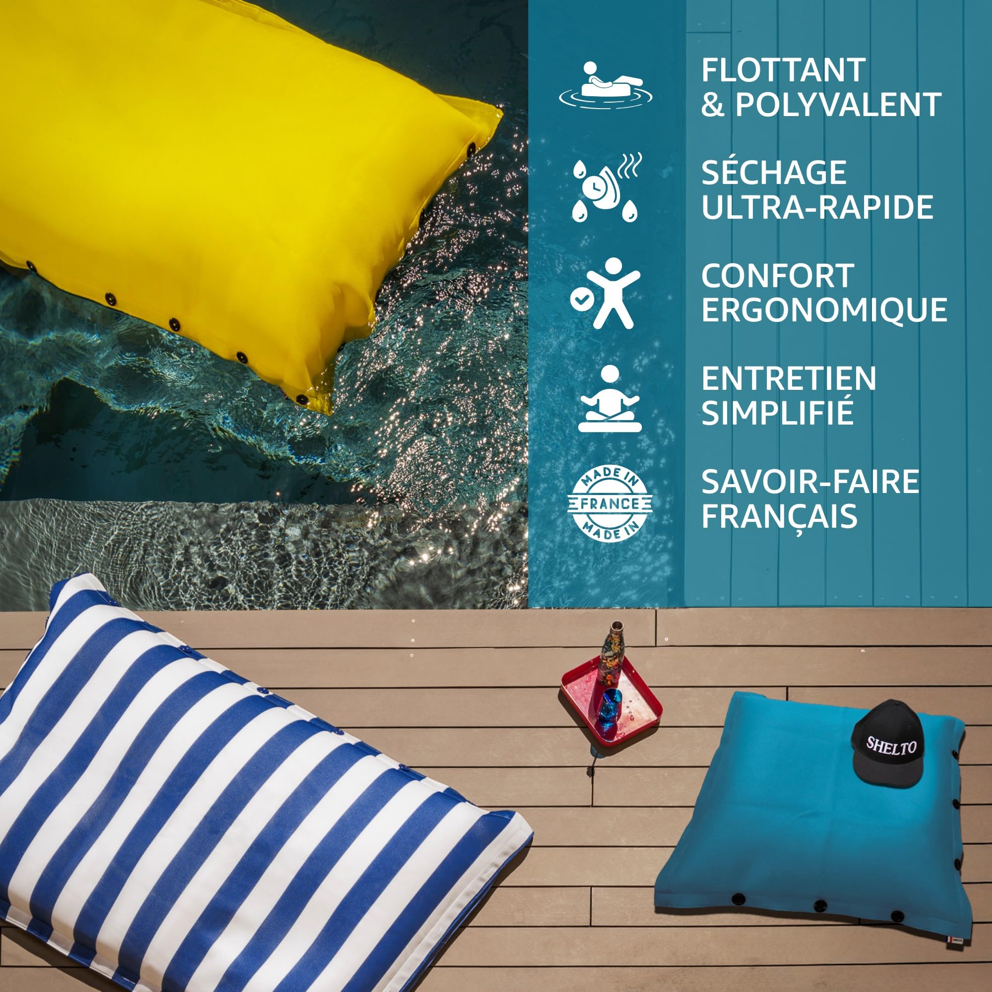 Pouf Géant Tissu Mesh3D Bicolore Anthracite/Orange 125 x 175 cm Polyester Flottant Housse Lavable Fabriqué en France