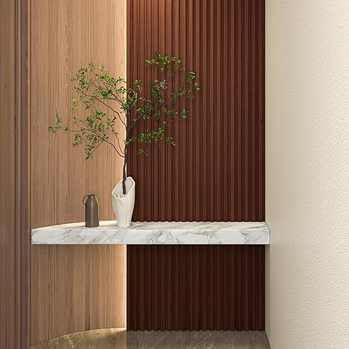 Miniatura 9 de Art3d Paneles de pared de madera de listones para decoración de interiores y techos, paquete de 4 piezas + 1 moldura final, tamaño 108 x 5.7