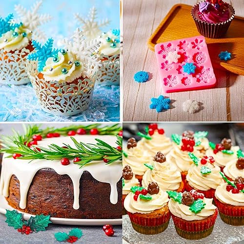 Miniatura 2 de 6 moldes de Navidad de silicona, mini moldes de fondant de Navidad, copo de nieve, árbol de Navidad, reno, Papá Noel, hojas de acebo, caramelo,