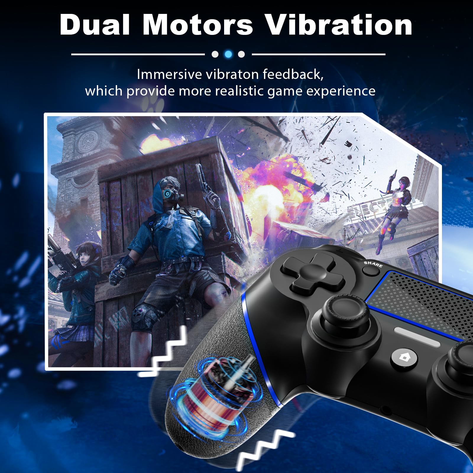 REKBOO Mando inalámbrico para PS4, Joystick Gamepad para PS4/Slim/Pro con Doble Motor de Vibración | Batería 600mah | Panel Táctil | Altavoz Audio Jack 3.5mm