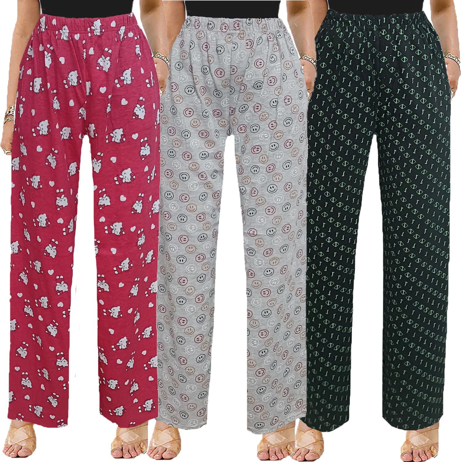 brand flex Women's Cotton Pyjama, Pyjamafor Women, Nightwear Pyjamafor Women, Printed 3/4 Pyjama, Prints May Vary (Assorted Capri) (3 pack)-picture-23