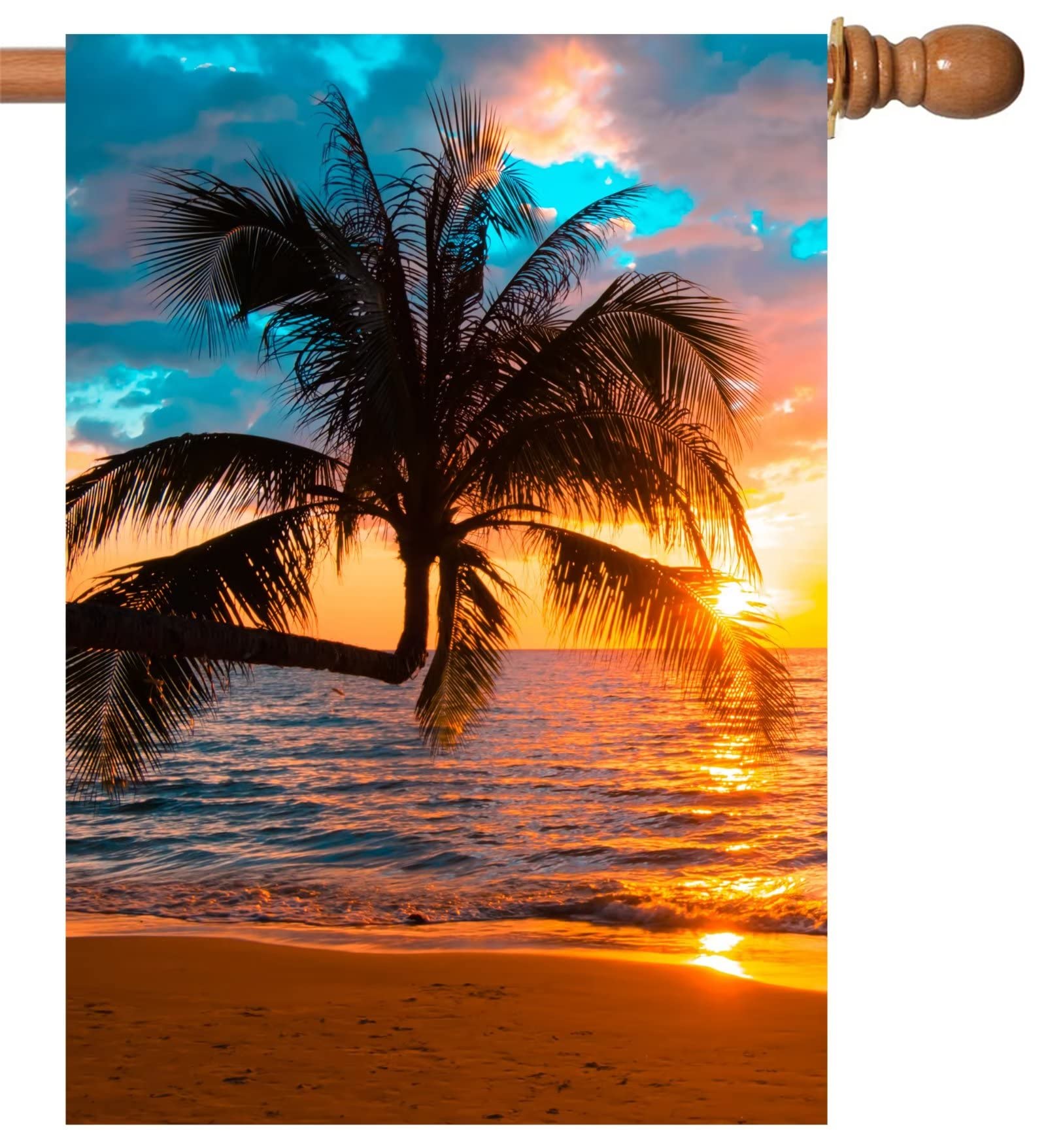 Txtains Summer Tropical Palm Trees Golden Sunset on the Beach Sea Ocean Garden Flag 12 x 18 Inch Double Sided Yard House Outdoor Banner Decor