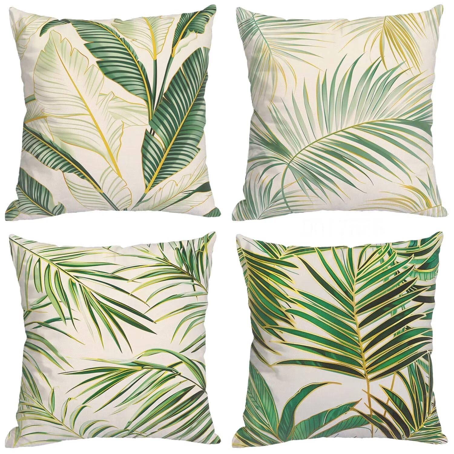 Fundas Cojines SuavesVerde Fundas Cojines Cuadradas Suaves Funda Almohada Cojines Suaves Sillas Jardin para Oficina Cama Sofá Banco Interior o Exterior Juego de 4 Funda Cojin Hojas Tropicales mu-430