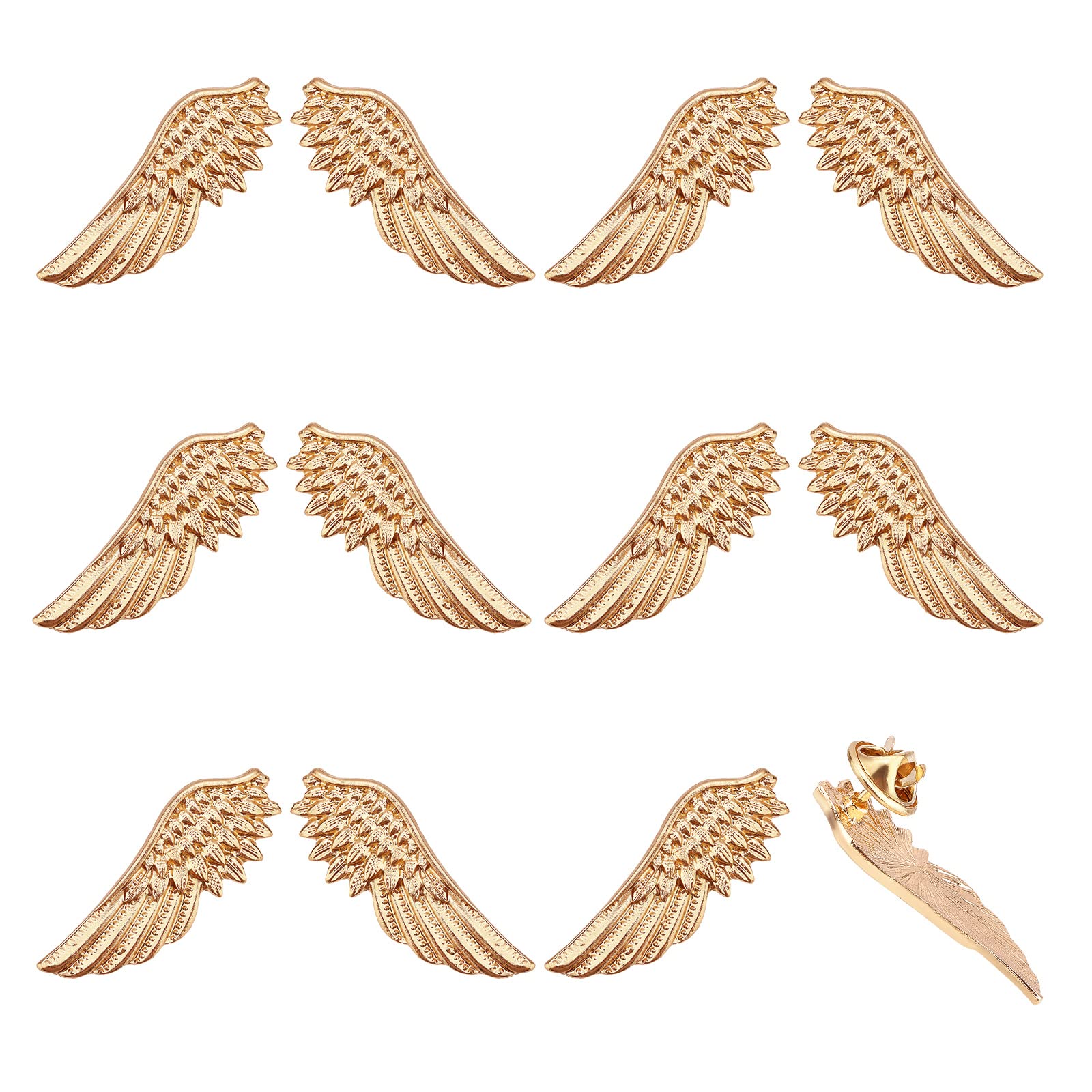CHGCRAFT 6 Pairs Angel Wings Brooches Pin Light Gold Wing Alloy Brooches for Suit Shirt Collar Lapel Pins Sweater Shawl Coat Breastpin Accessories for Wedding Party Jewelry, 14x38x1.8mm