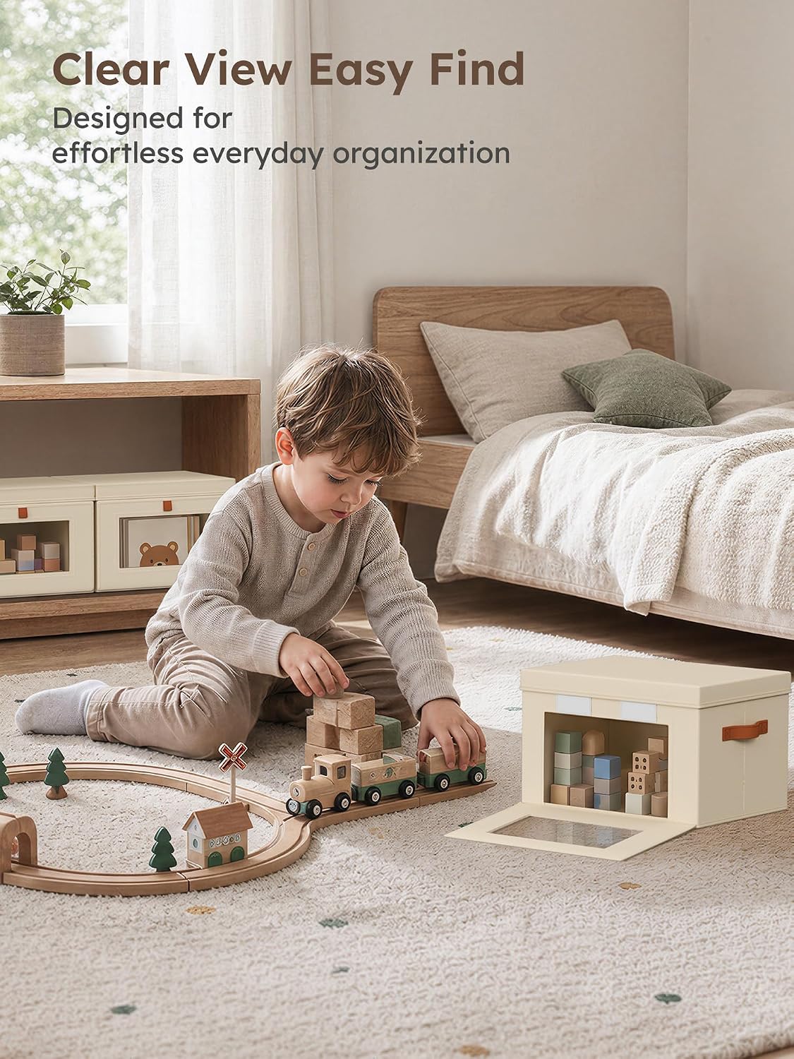 Homsorout Small Closet Storage Bins - Closet Shelf Organizer with Open Window, 4 Pack, Beige