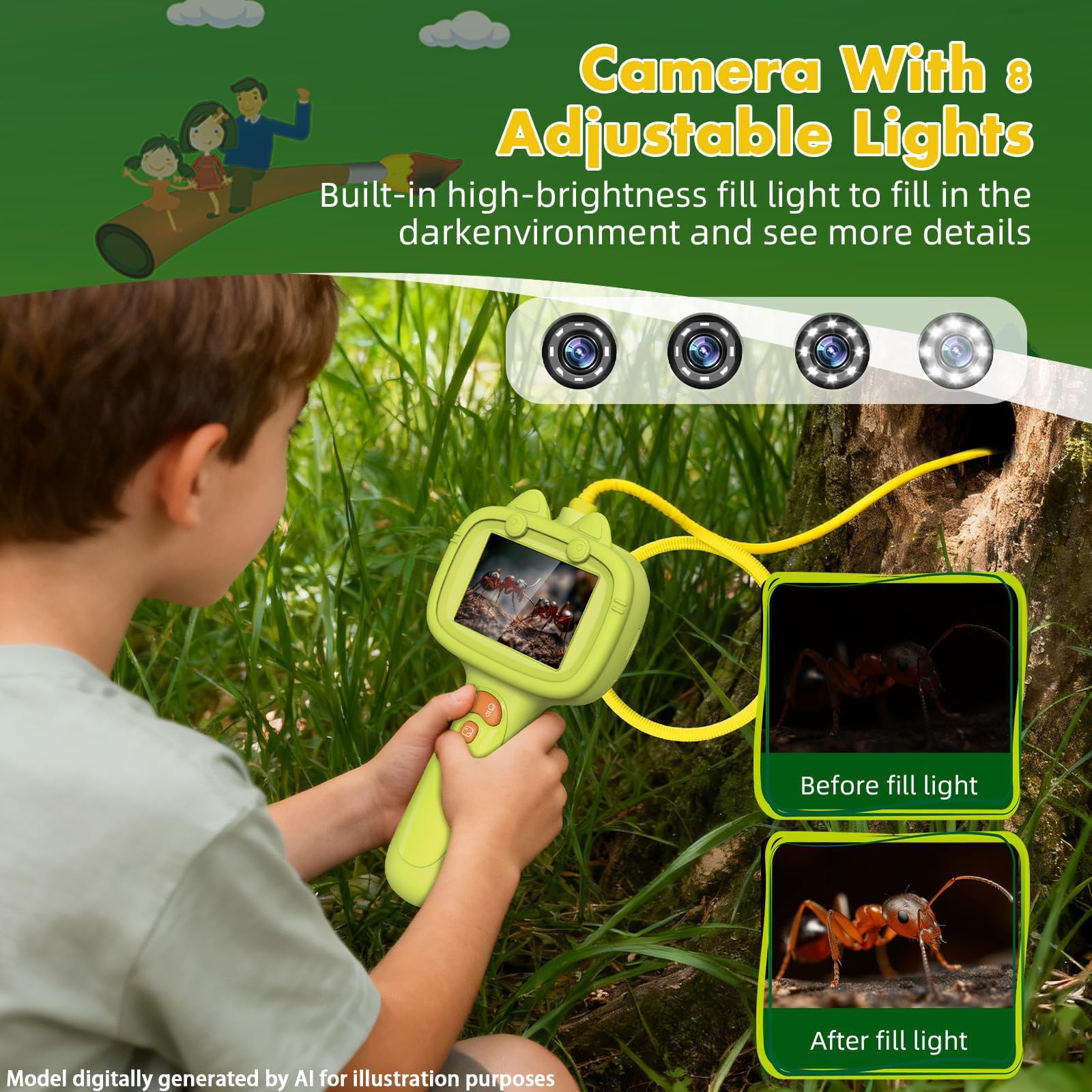 Daxiongmao Endoscope Camera for Children, 1080P Pädagogisches Wissenschafts-Erkundungsspielzeug Set, Naturaktivitäten Endoskopkamera Mit Licht, Birthday Gift for 3 4 5 6 7 8 9 10 Years Boys and Girls