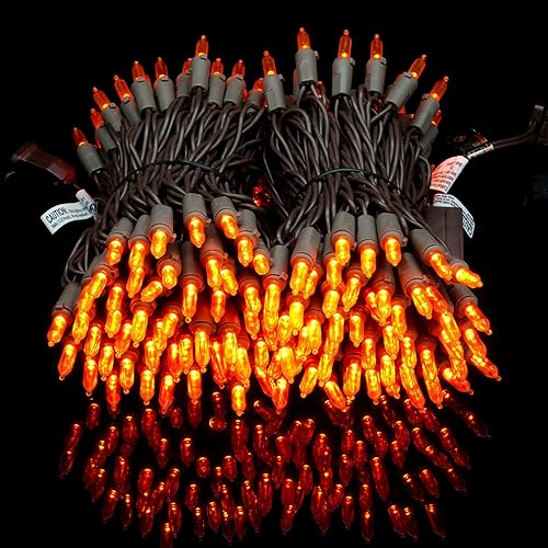 Miniatura 7 de YULETIME Luces LED de Navidad naranjas con cable marrón, 66 pies, 200 unidades, certificación UL, grado comercial, juego de luces LED de Halloween