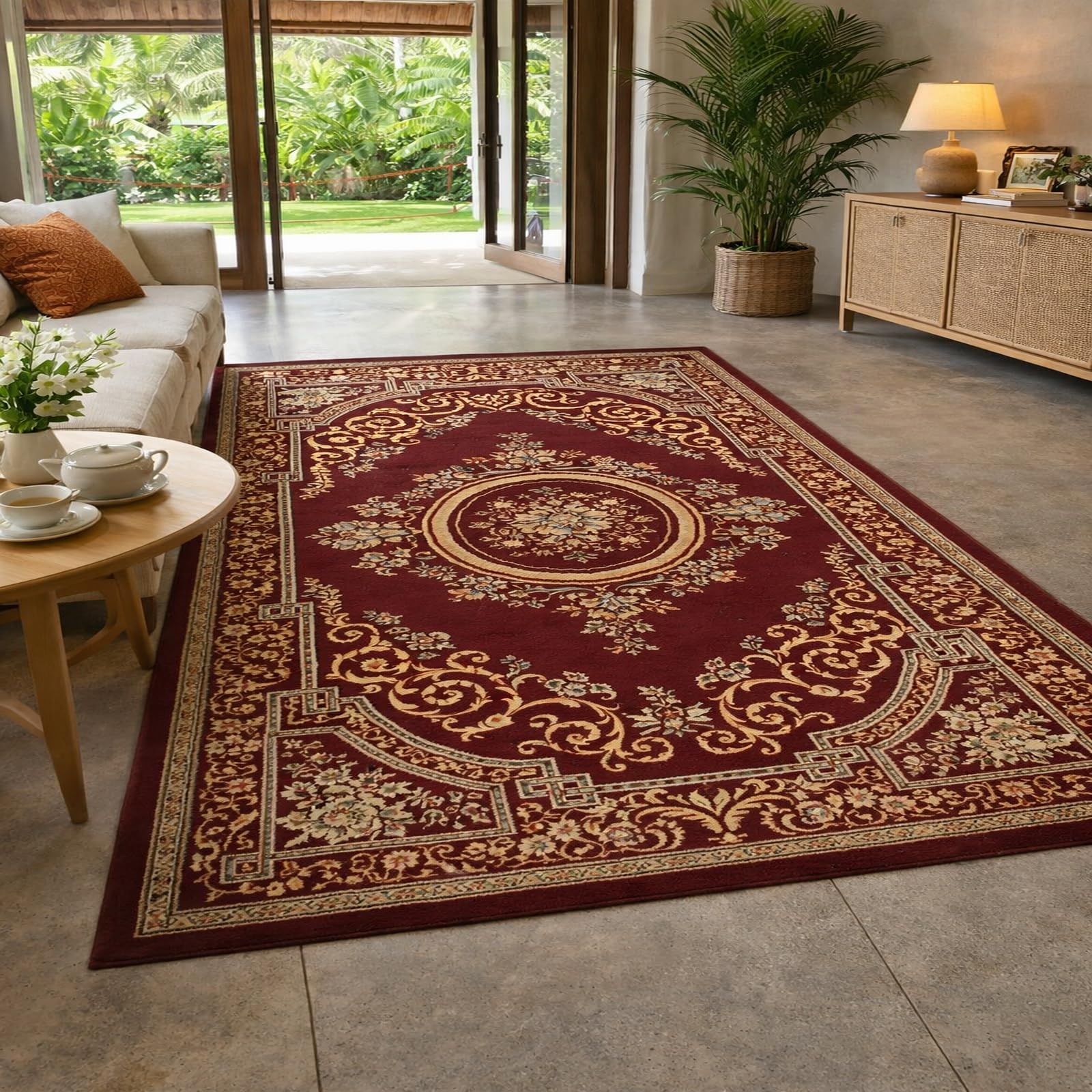 Tapis floral oriental lavable en machine pour éliminer les taches de cuisine facilement