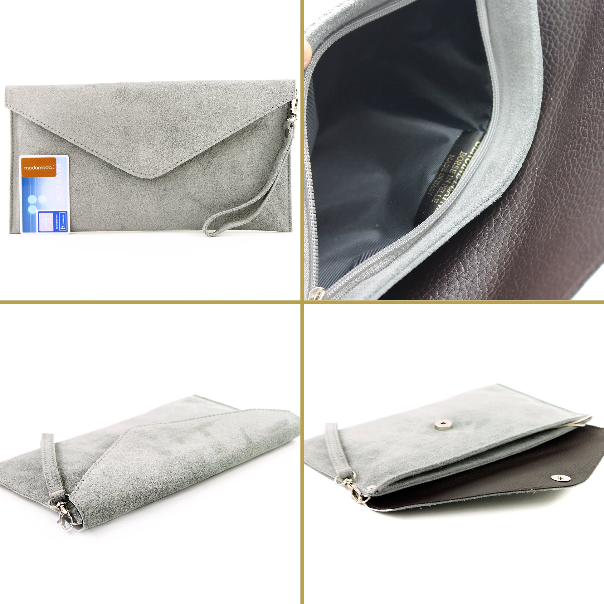 Modamoda de, T106 – Borsa in pelle, clutch da sera, produzione italiana