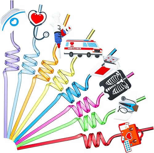 Eaasty 24 pajitas de plástico reutilizables para enfermeras, para enfermeras, médicos, para matronas, farmacéuticos, para la semana de Huc,