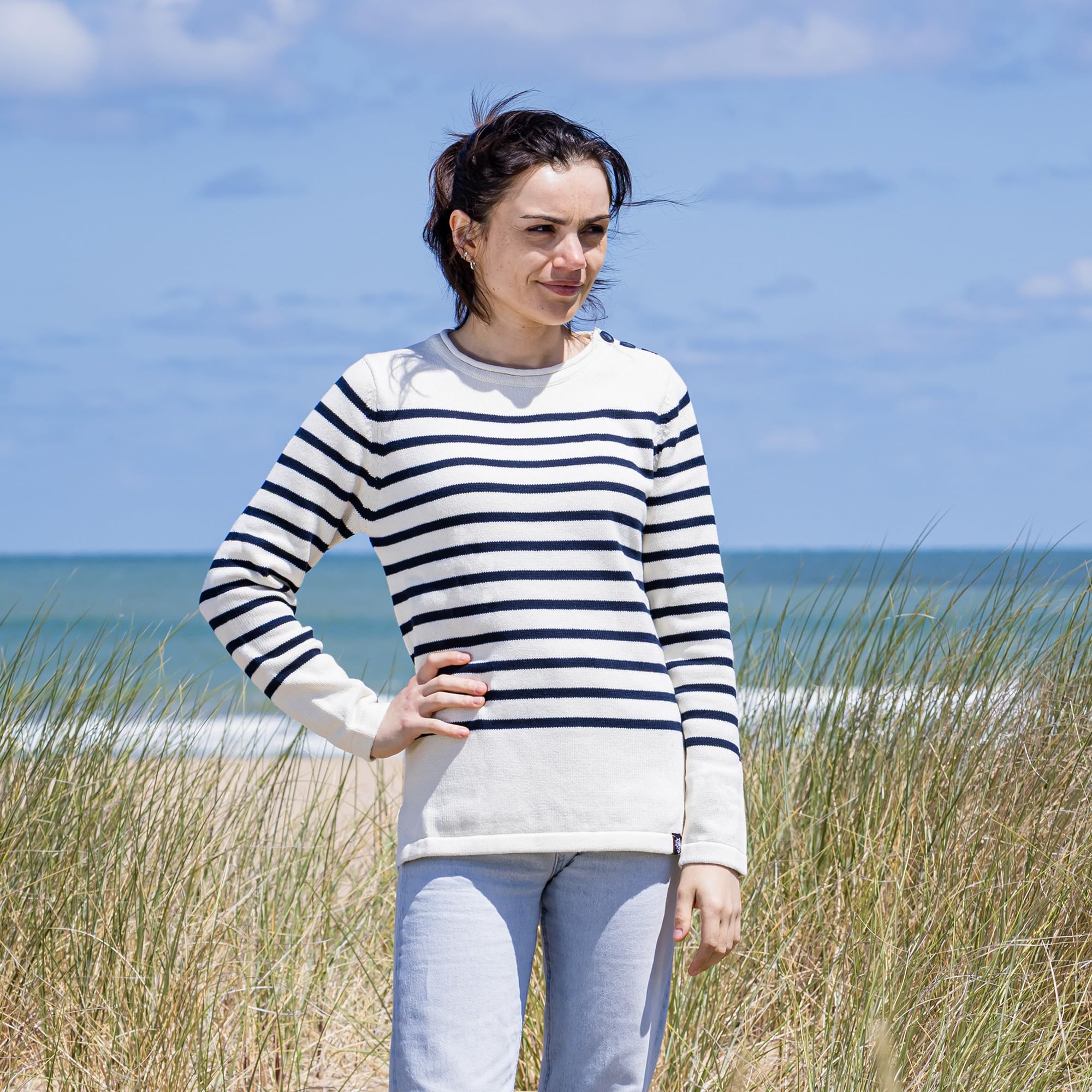 Breizh Ocean - Pull Marin Femme Rayé ou Uni - du XS au 4XL - Création Française BINIC - Pull Femme Hiver - Vêtement Marin