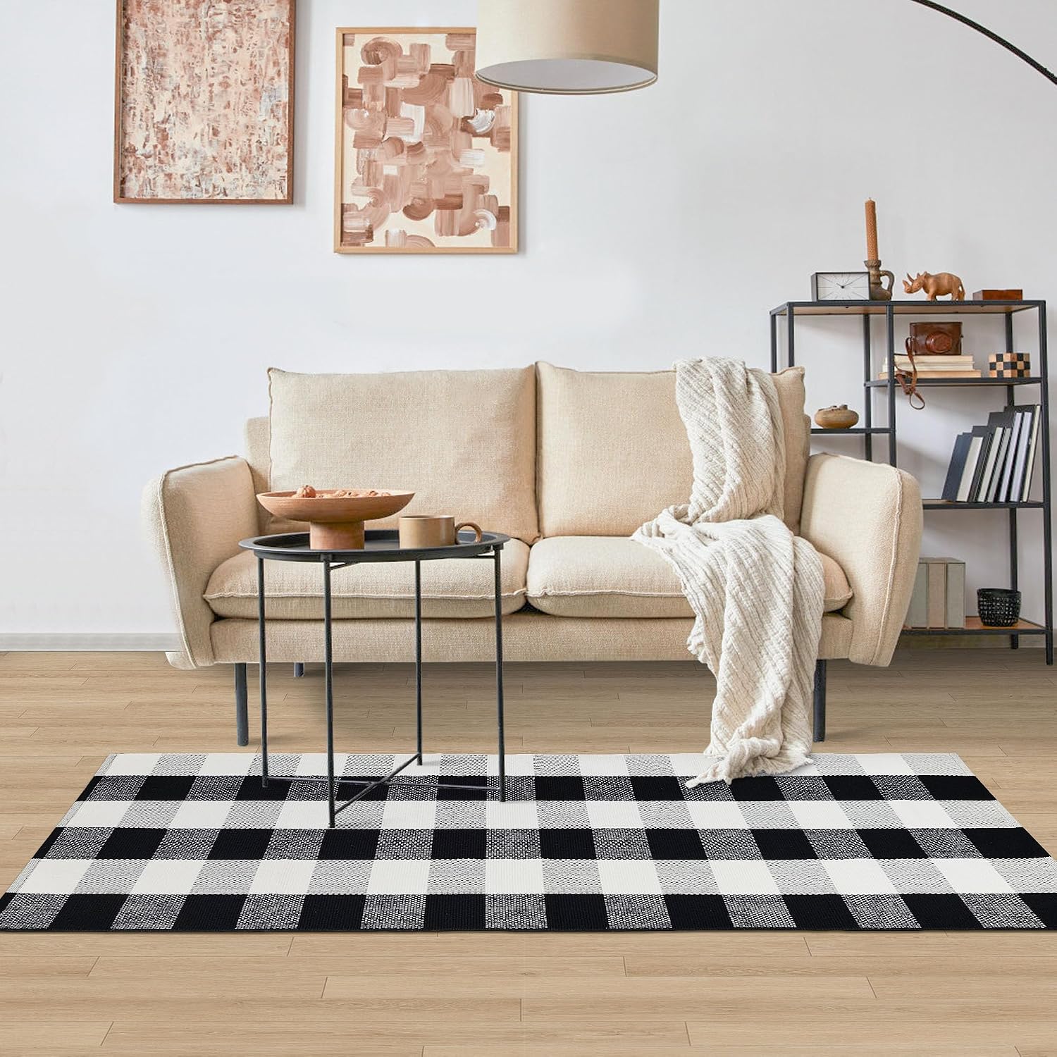 Buffalo Plaid Rug 2‌'x6‌' Black White Outdoor Mat Checkered Carpet | Grid Cotton Woven Washable Runner Rug Front Porch Layered Door Mat Carpet for Indoor Outdoor Entryway Farmhouse Home Decor