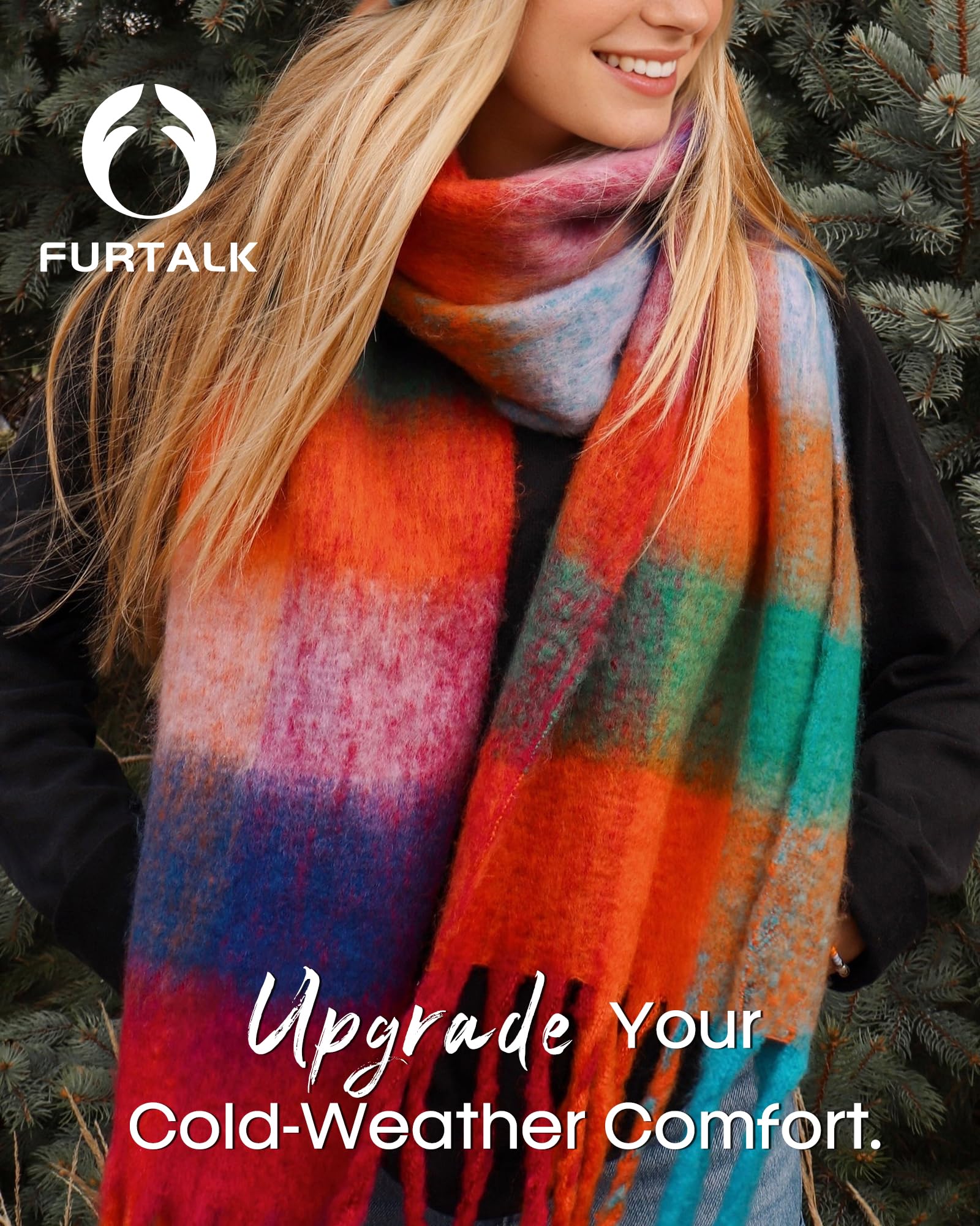 Condition photo showing New/Like New for furtalk winter scarf for women, oversized plaid chunky thick blanket scarves warm colorful cold weather long wrap