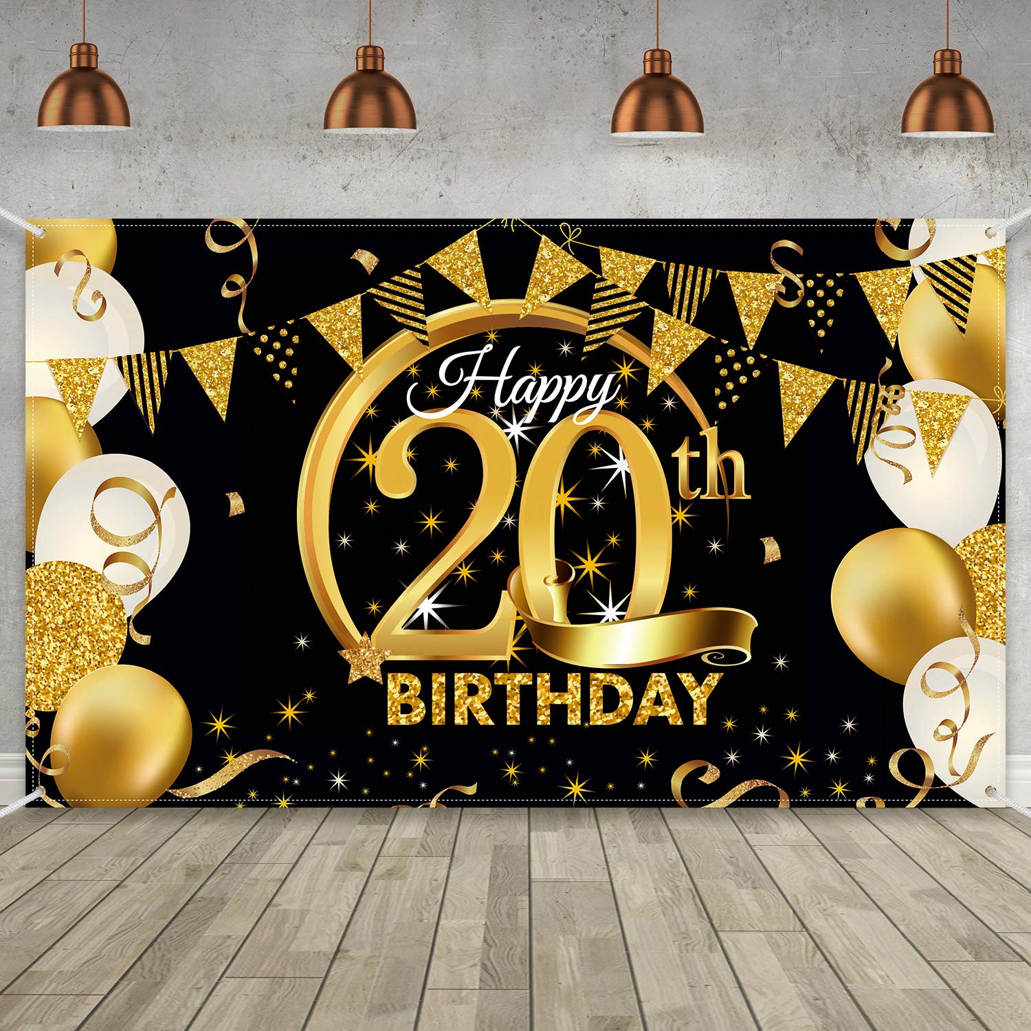 Birthday Party Decoration Extra Large Fabric Black Gold Sign Poster for Anniversary Photo Booth Backdrop Background Banner, Birthday Party Supplies,