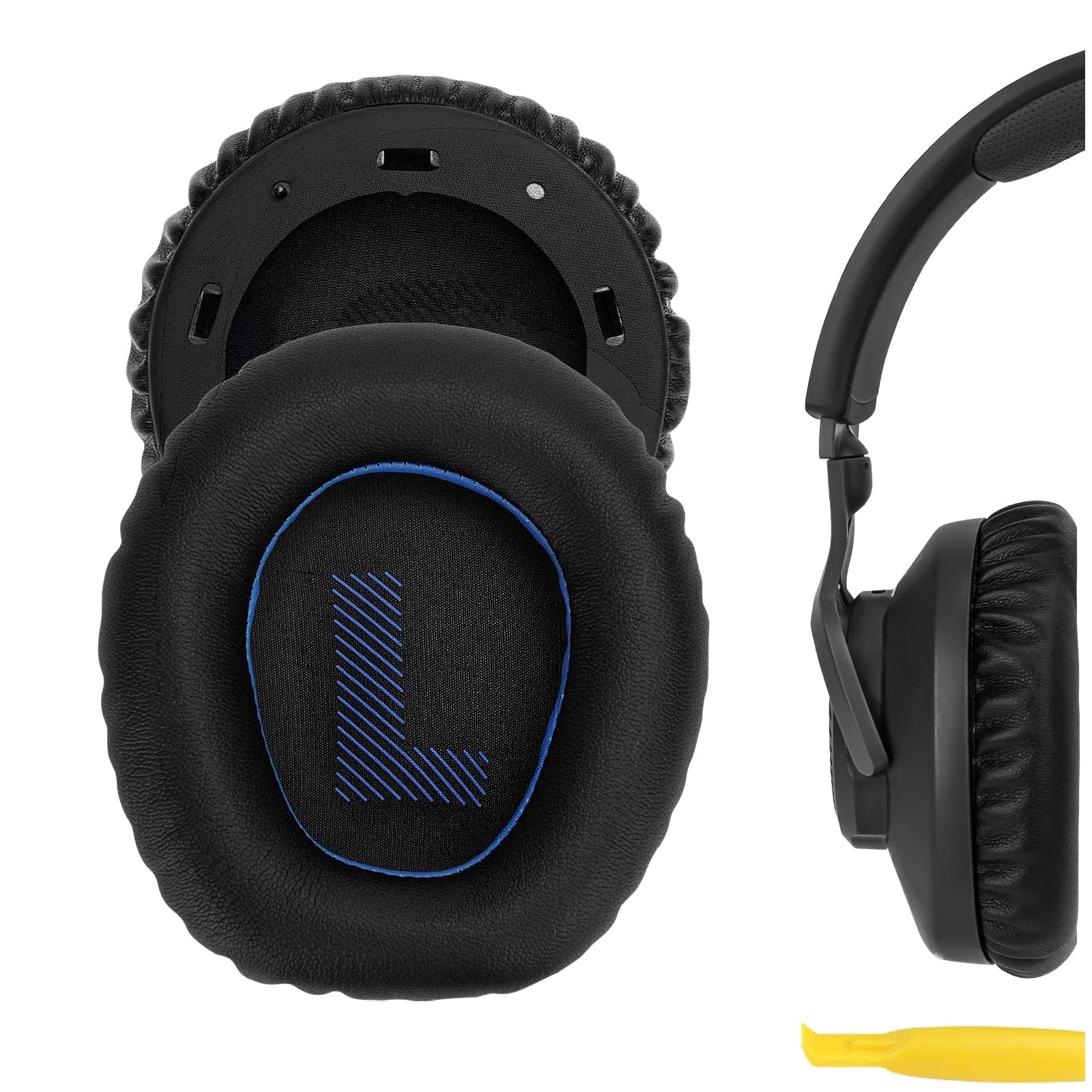Geekria Replacement Ear Pads for JBL Quantum 100 Headphones Ear Cushions, Repair Parts (Black Blue)