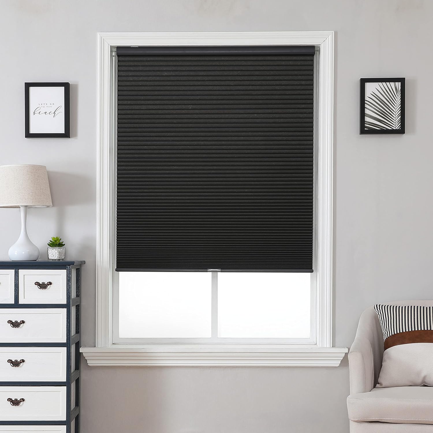 Joydeco Cellular Shades Cordless, Blackout Cellular Blinds for Indoor Windows, Free-Stop Honeycomb Window Blinds for Thermal Insulated Noise Reduction (Black, 28" W x 64" H) B - Black 28"W x 64"H