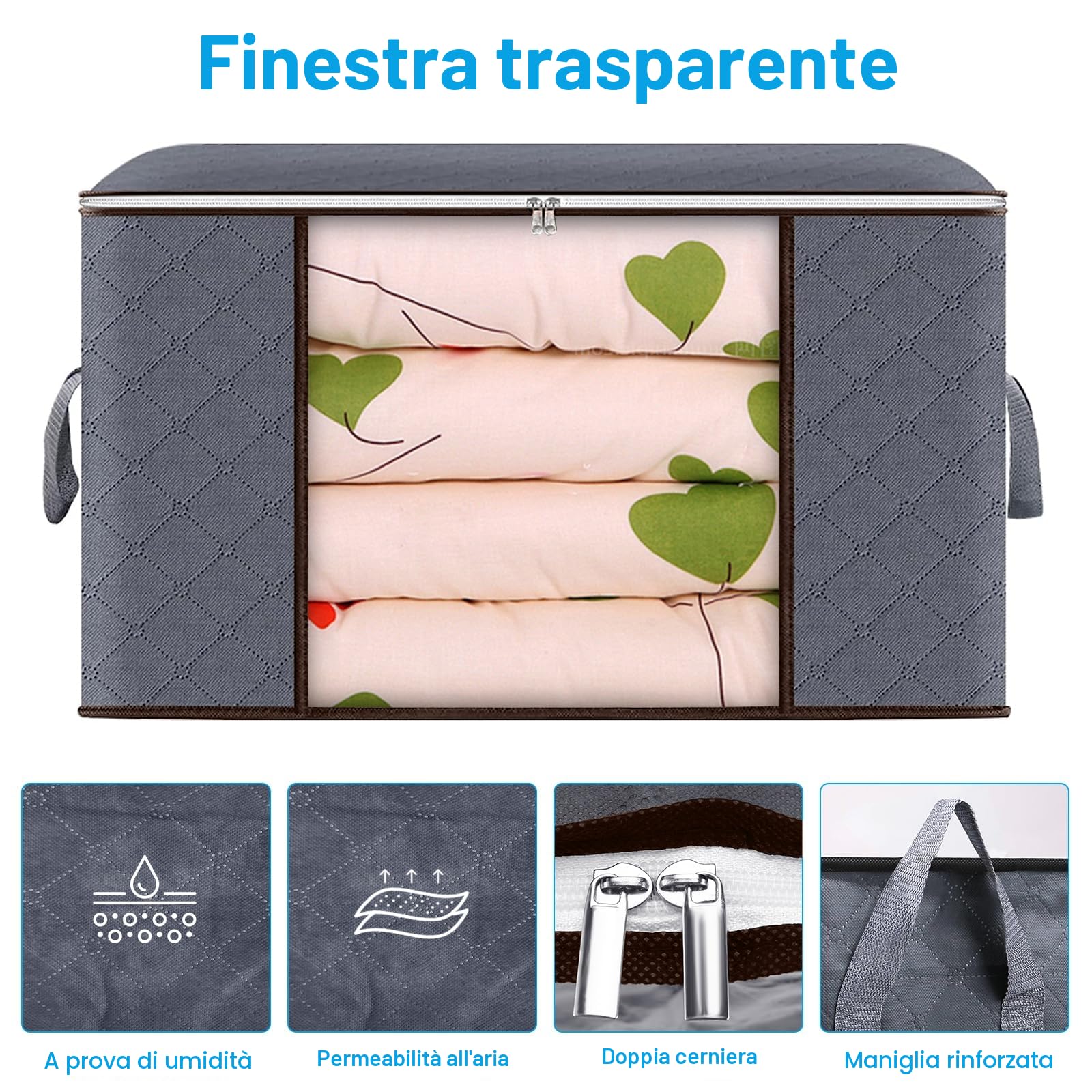 Collazoey 6 pezzi Scatole per Armadio,90L scatole portaoggetti pieghevoli, contenitori portaoggetti per organizzare camere da letto, armadi, vestiti, trapunte, con coperchio e maniglia, grigio