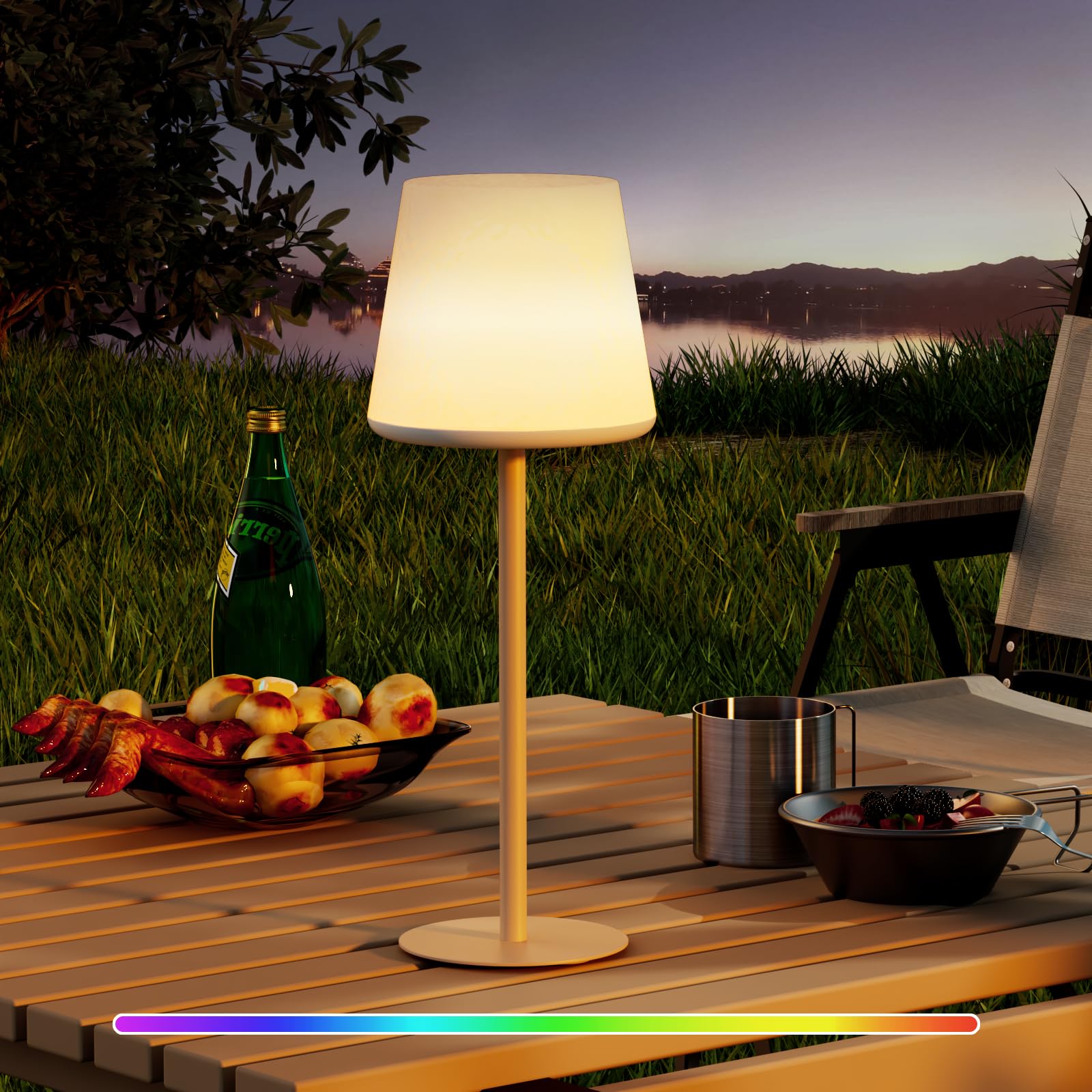 sailsco Lampara de Mesa Inalambrica de USB Recargable Portatil,3600mAh Brillo Ajustable 3 Temperaturas de Color+RGB, Lampara Escritorio Impermeable para Restaurante Dormitorio Camping Estudio