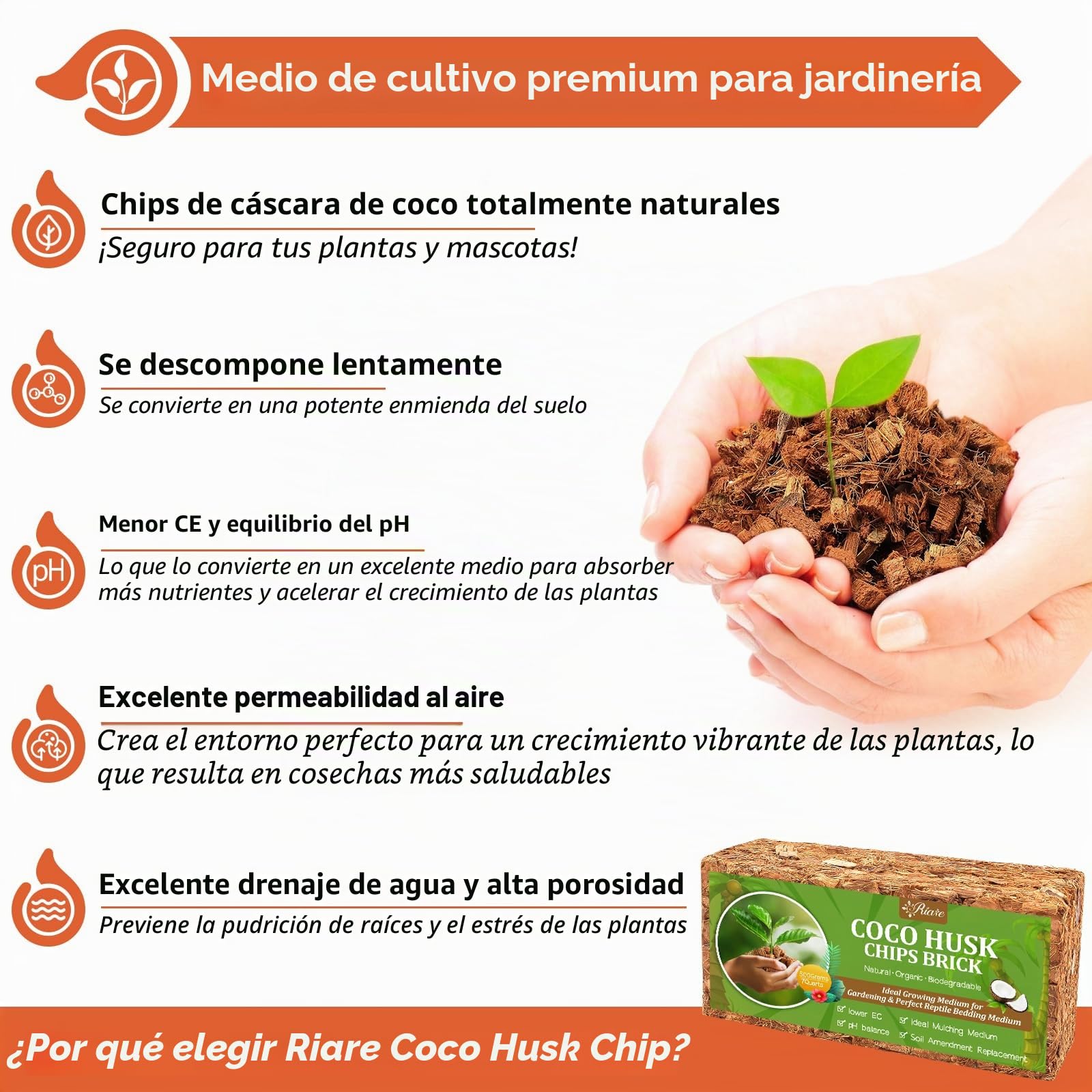 Riare Sustrato de chips de coco para plantas, sustrato de coco de alta expansión, mantillo de cáscara de coco para flores de jardín, hierbas, plantación (2)