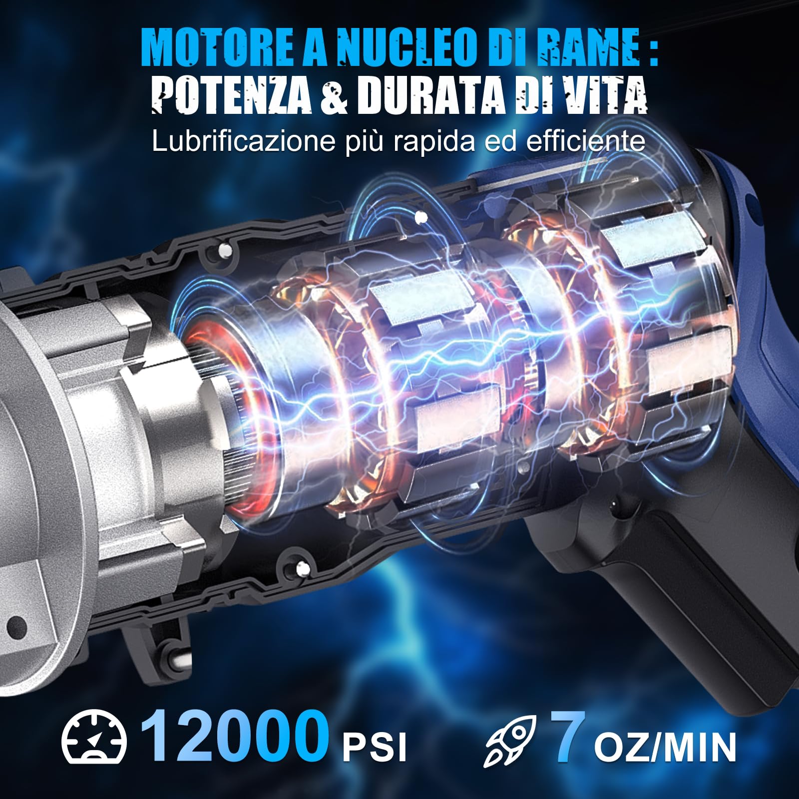 SWANSOFT Ingrassatore elettrico aggiornamento 700 g/min 21V 4Ahx2 batteria ingrassatore | 12.000 PSI Pistola per grasso senza fili 2 in 1 per la costruzione di camion e fattoria con 4 accoppiatori