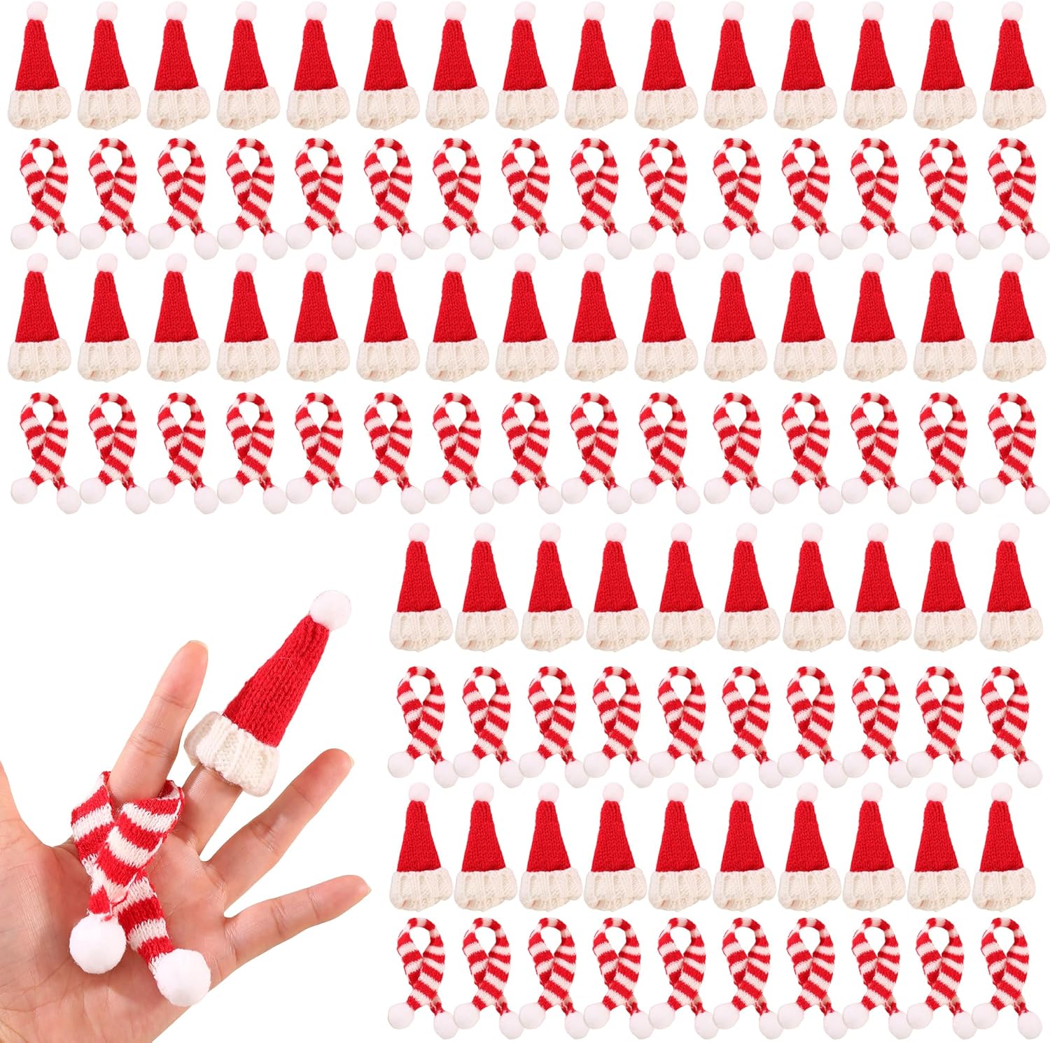 JITUIHOM100PCS Red Mini Hats and Scarves Sets Mini Knitted Finger Hats DIY Handmade Gifts Crafts Doll and Snowman Hat Decorations Wine Doll Accessories Gift Decorations