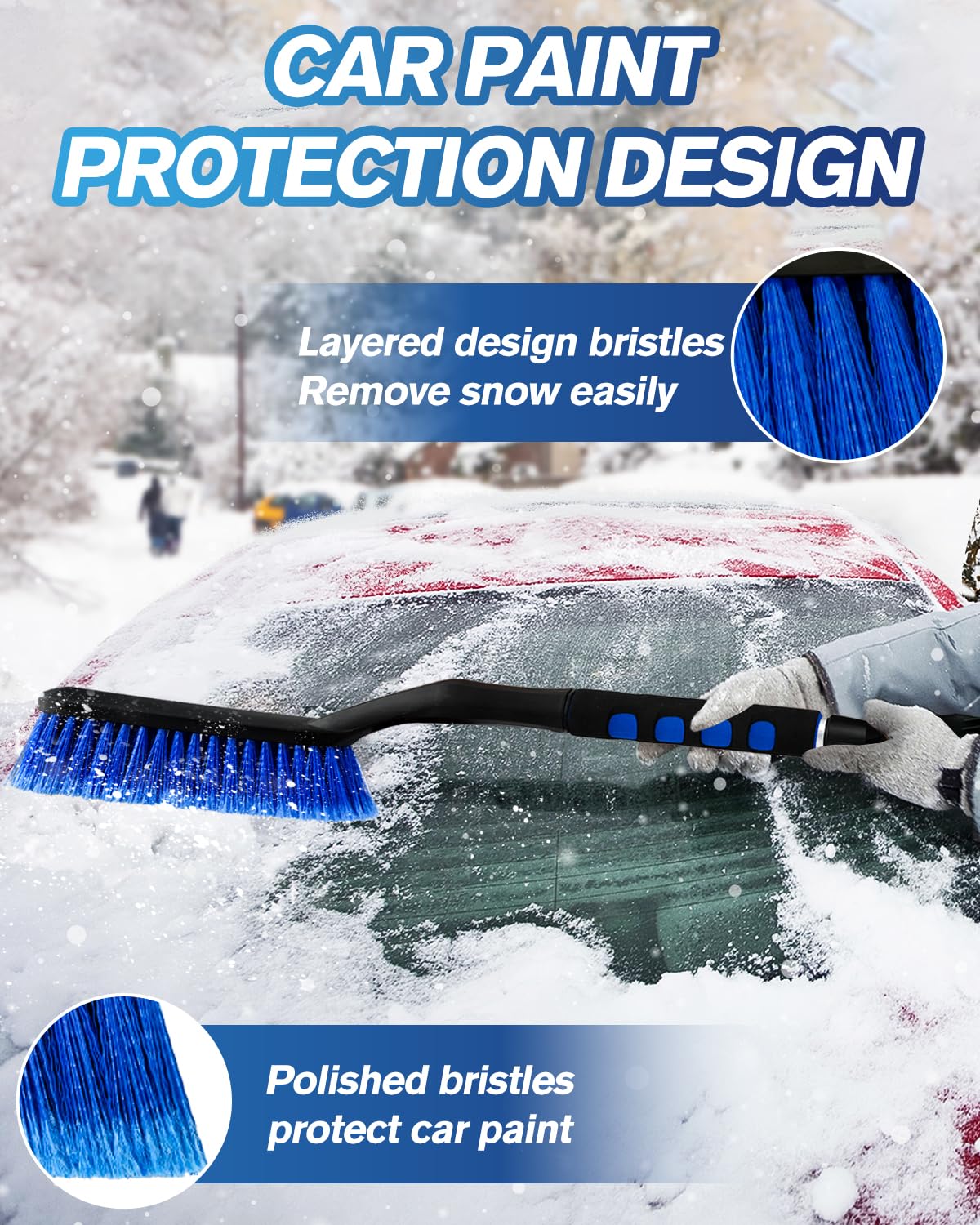 COZII Eiskratzer Auto mit Besen, Eiskratzer Auto mit Eisbrecher Funktion, Stabiler Schneekratzer Auto, Abnehmbar Eiskratzer für Auto, Auto Winter Zubehoer