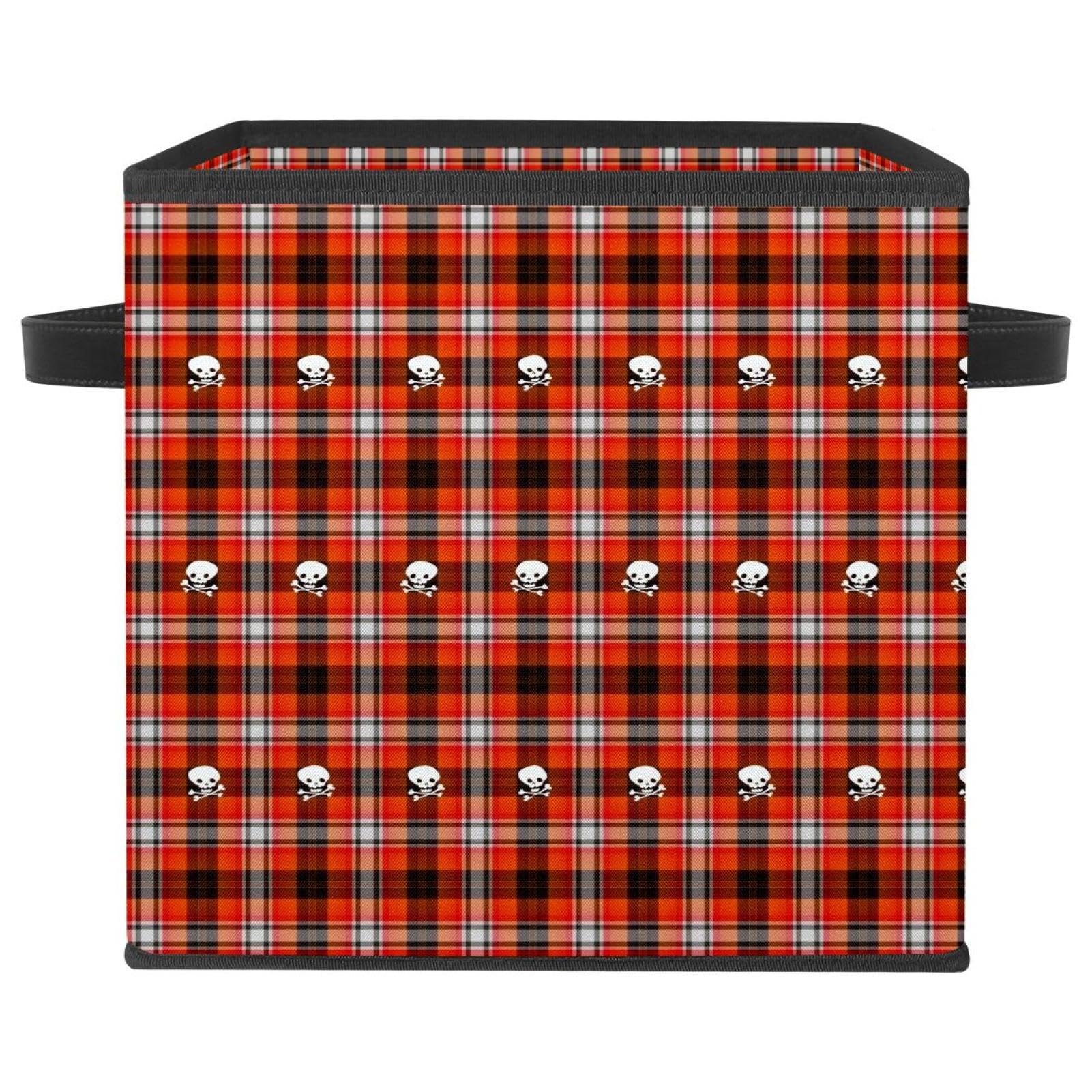 Boîte de rangement pliable à poignées et motif carreaux vintage