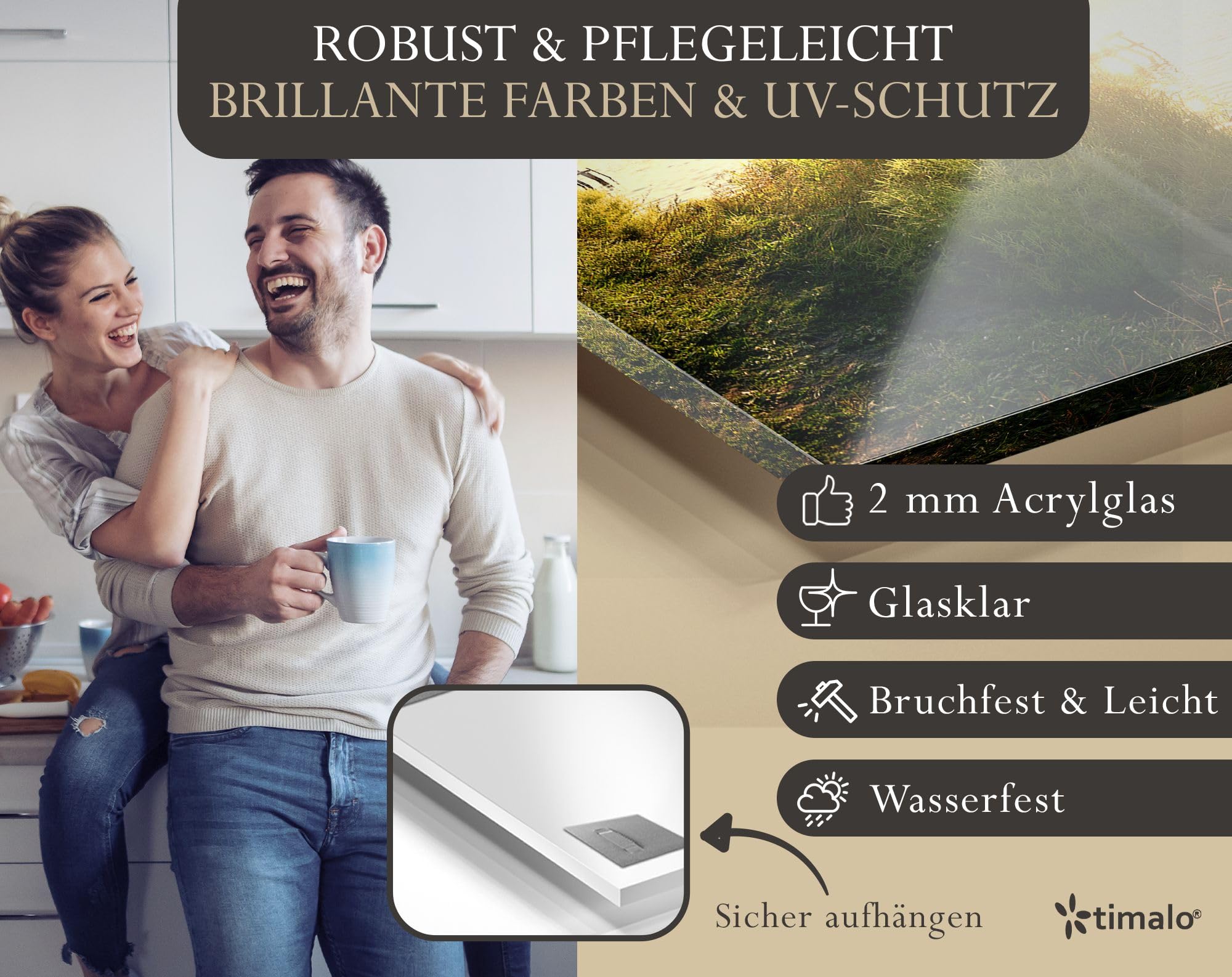 timalo Küchenbild aus Acrylglas modernes Wandbild Glasbild Deko Küche XXL Bild wie Glas | 140x50cm See Abend Wald, Sonnenuntergang, Natur, Wasser