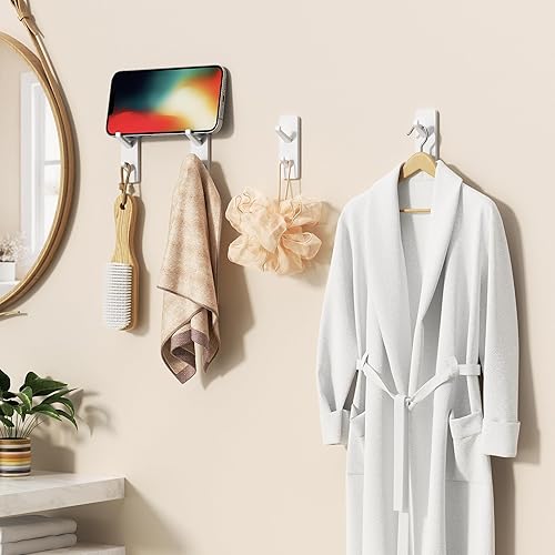 Miniatura 3 de Paquete de 6 ganchos adhesivos blancos inoxidables, ganchos adhesivos extra fuertes, ganchos resistentes para colgar en la pared, ganchos de torre