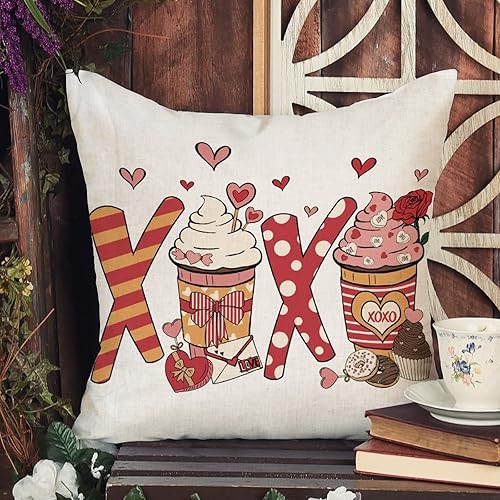 Miniatura 3 de XOXO - Funda de almohada romántica para el día de San Valentín funda de cojín para boda compromiso aniversario decoración del hogar sofá sala de