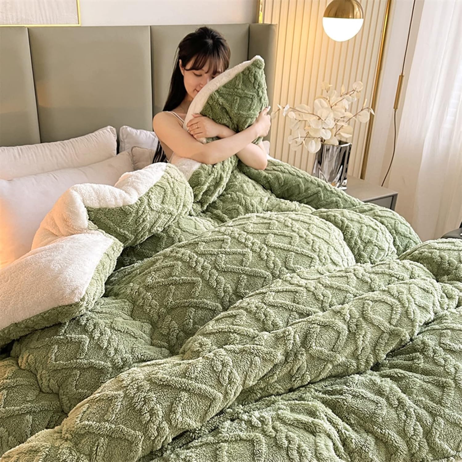 Manta de cama gruesa de lana de 150x200 cm con terciopelo