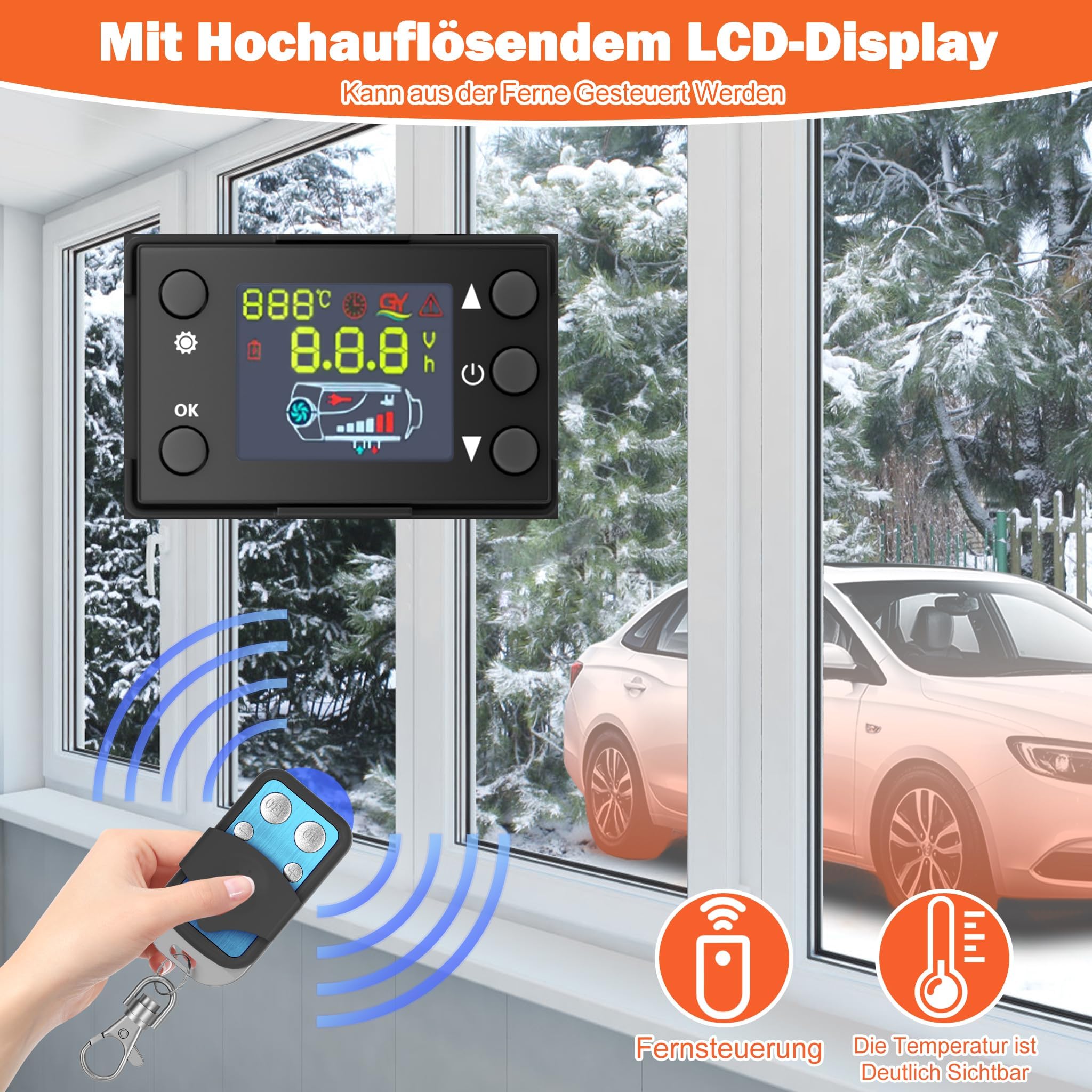 UISEBRT Ogrzewanie postojowe na olej napędowy 8 kW, 12 V, ogrzewanie parkingowe z pilotem zdalnego sterowania, monitor LCD, do samochodów osobowych, kamperów, łodzi, ciężarówek
