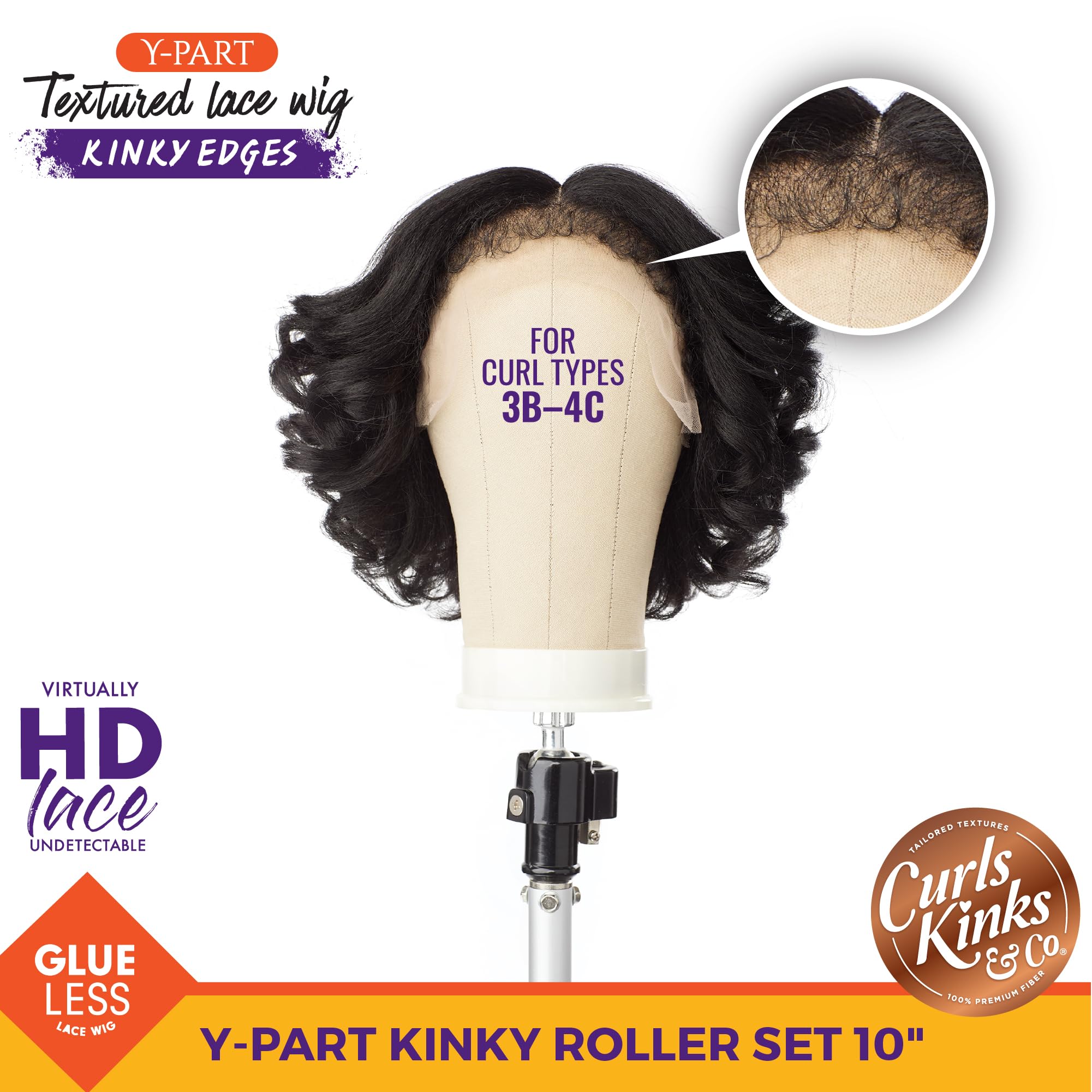 Sensationnel Curls Kinksandco Kinkyedges Wig - Kinky Roller Set da 25,4 cm e parte in pizzo naturale con texture kinkytexture, per capelli naturali 3C a 4C (1B OffBLACK)