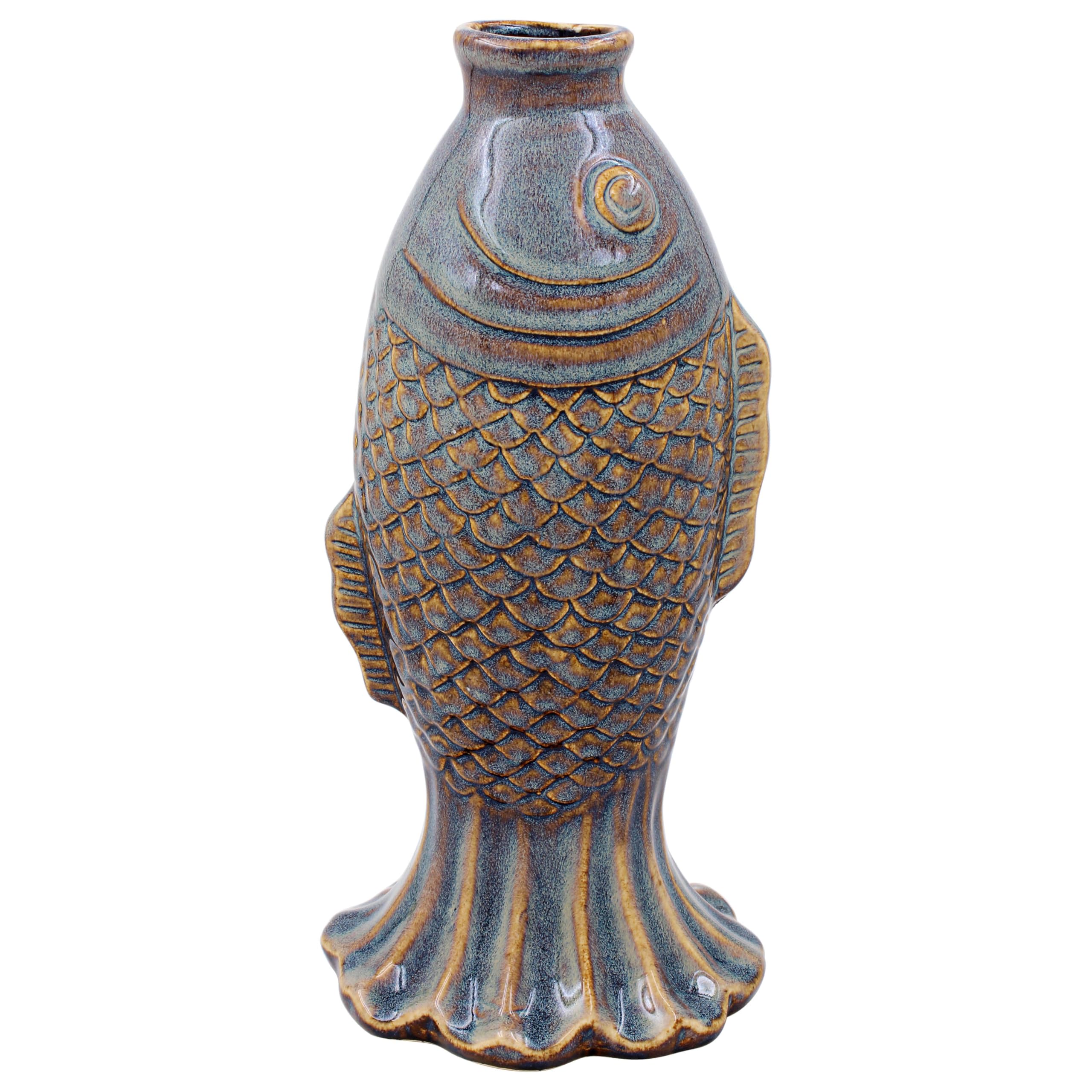 L & P Home & Gifts Fish Vase Reactive Glaze 28Cm Lesser & Pavey Flower Vase For Home & Office | Glass Vases For Flowers & Home Decor | Ideal Vases Centerpiece For Living Room And Fresh & Artificial Flower