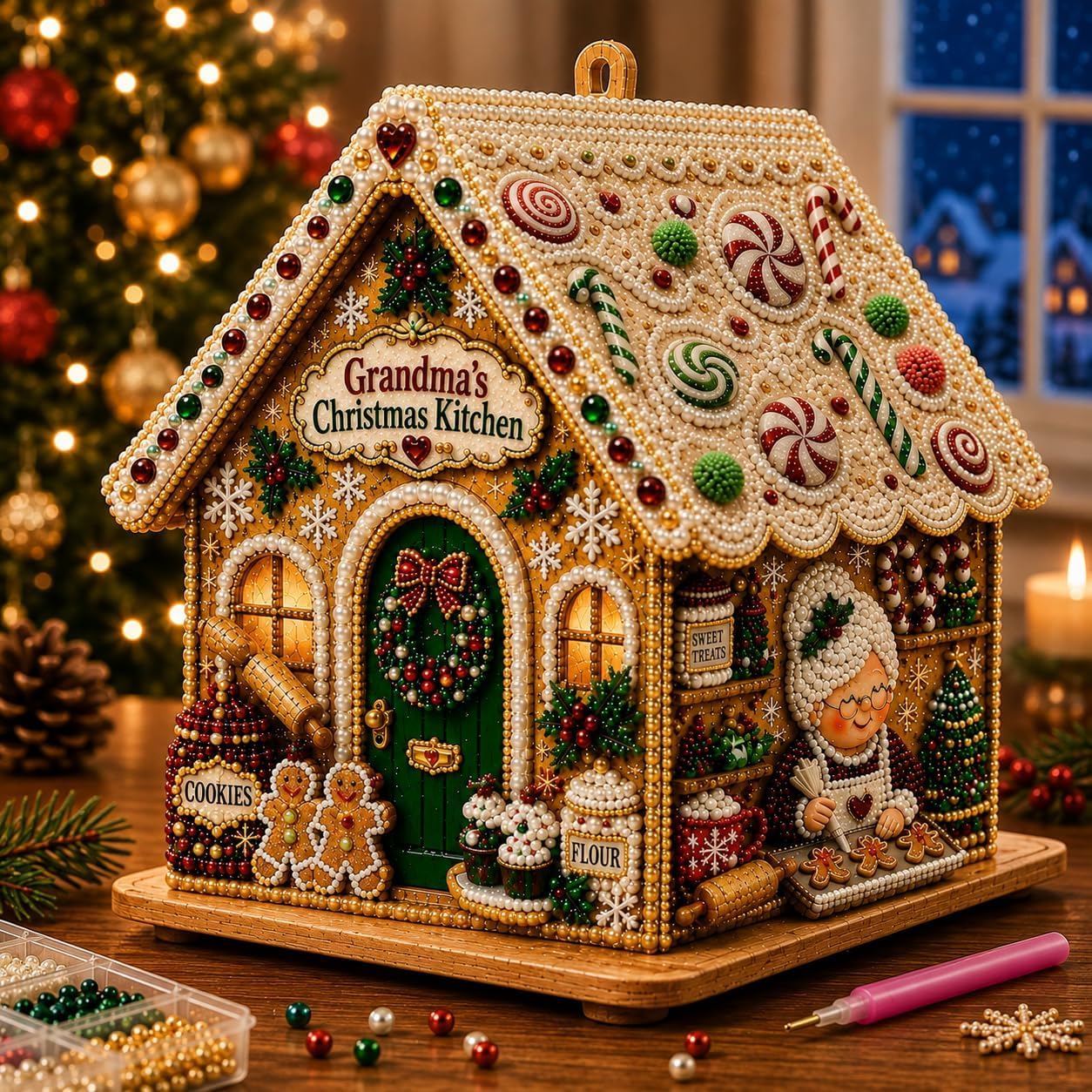 3D Christmas Pearl Diamond Painting Wooden House Art Kit for Adults (#R)